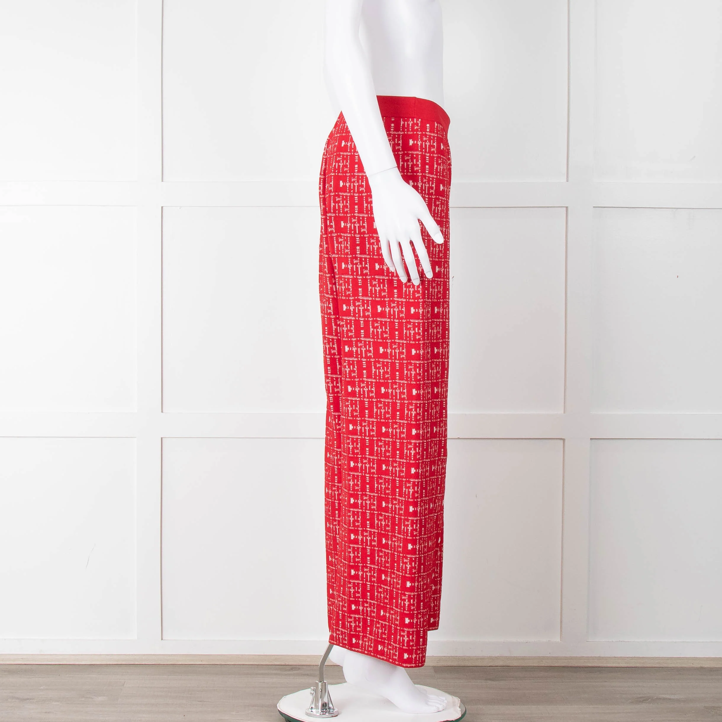 Carolina Herrera Red White Knit WideTrousers - Image 4