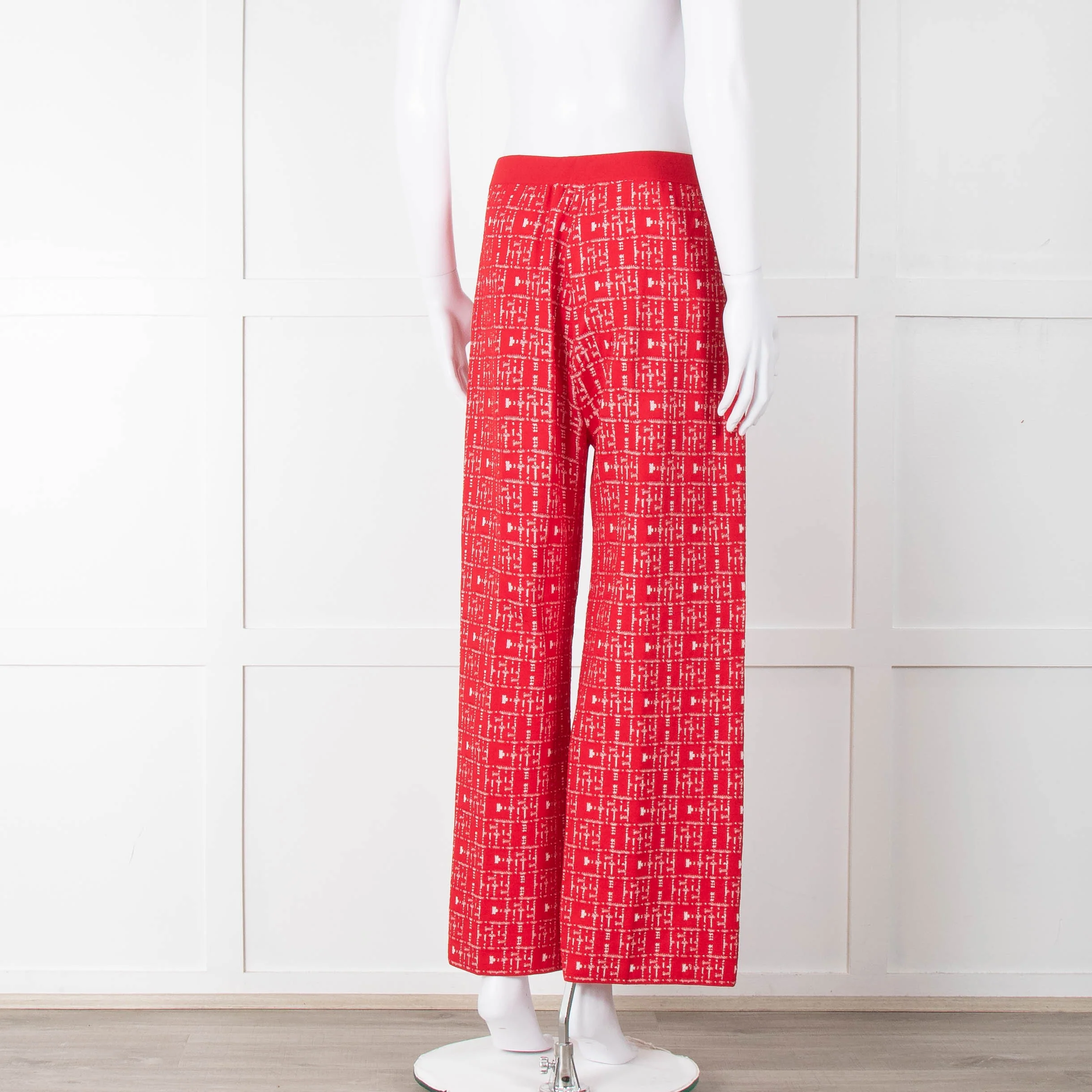 Carolina Herrera Red White Knit WideTrousers - Image 5