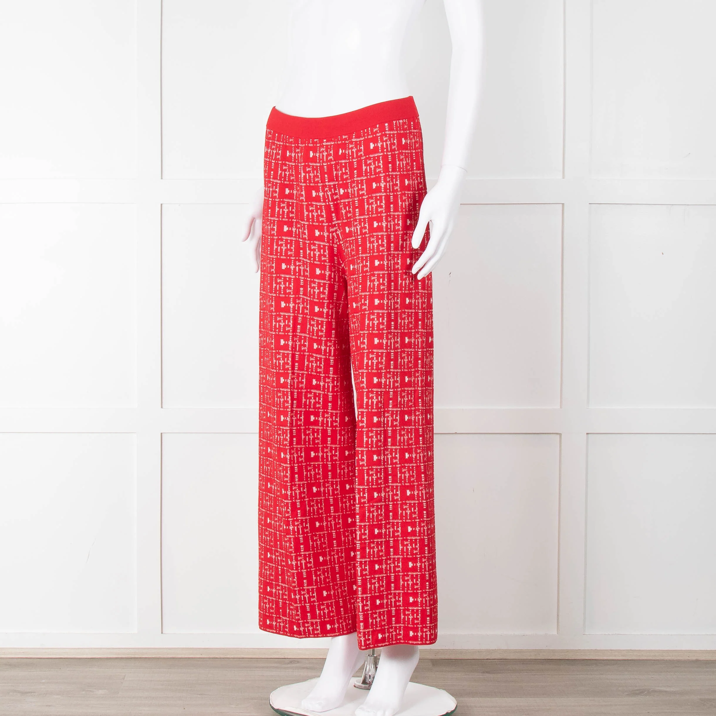 Carolina Herrera Red White Knit WideTrousers - Image 9