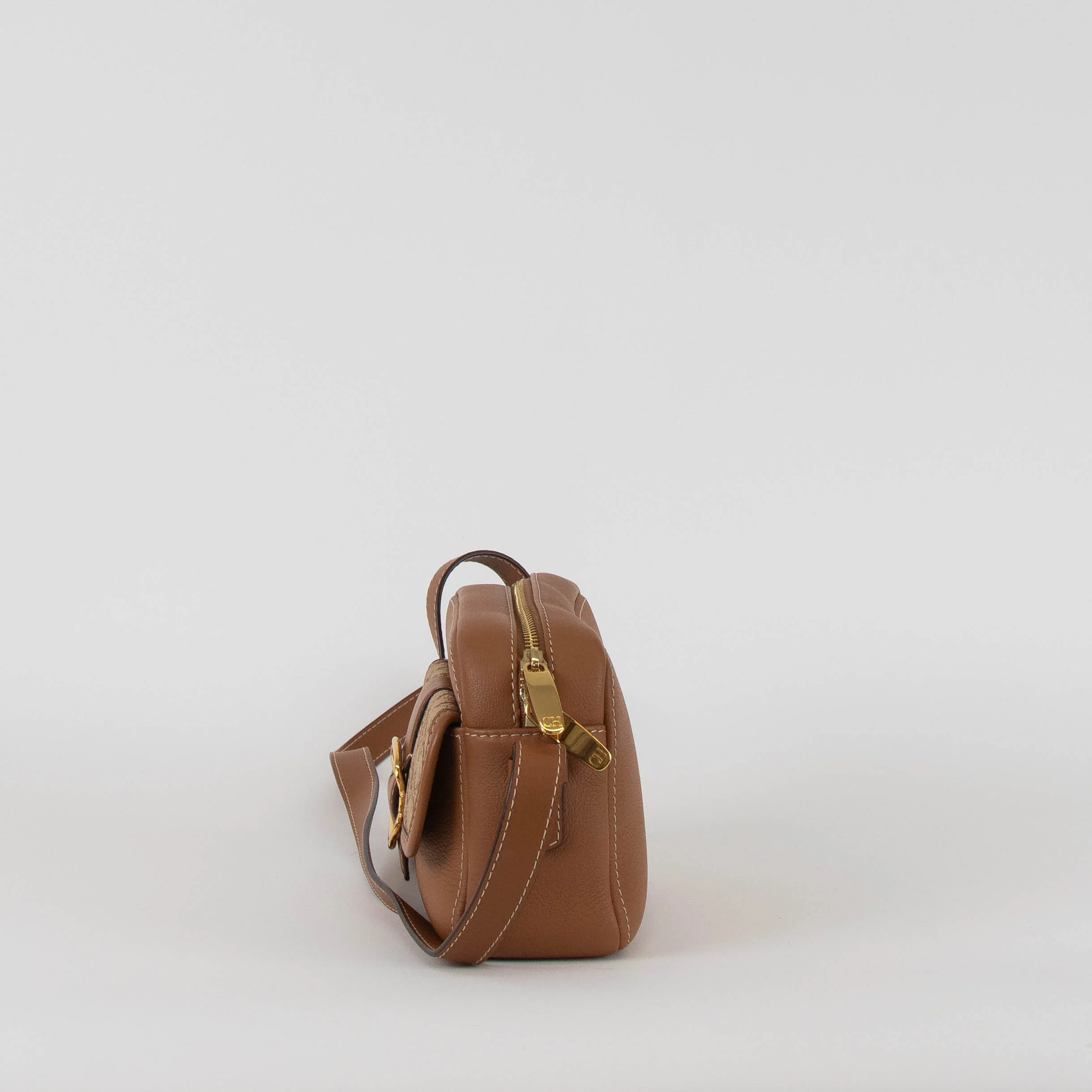Carolina Herrera Tan Leather Cross Body Bag with Canvas Trim - Image 5