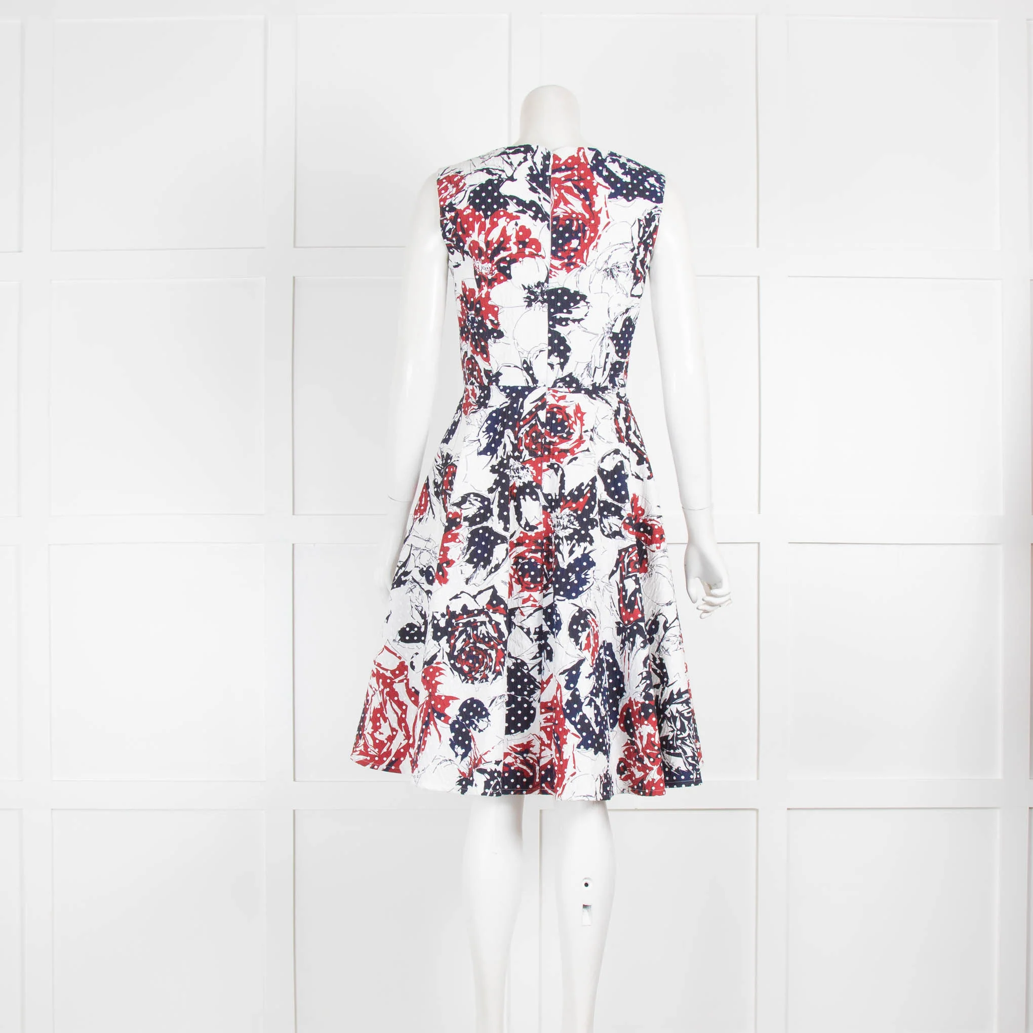 Carolina Herrera White Blue Red Print Sleeveless Dress - Image 3