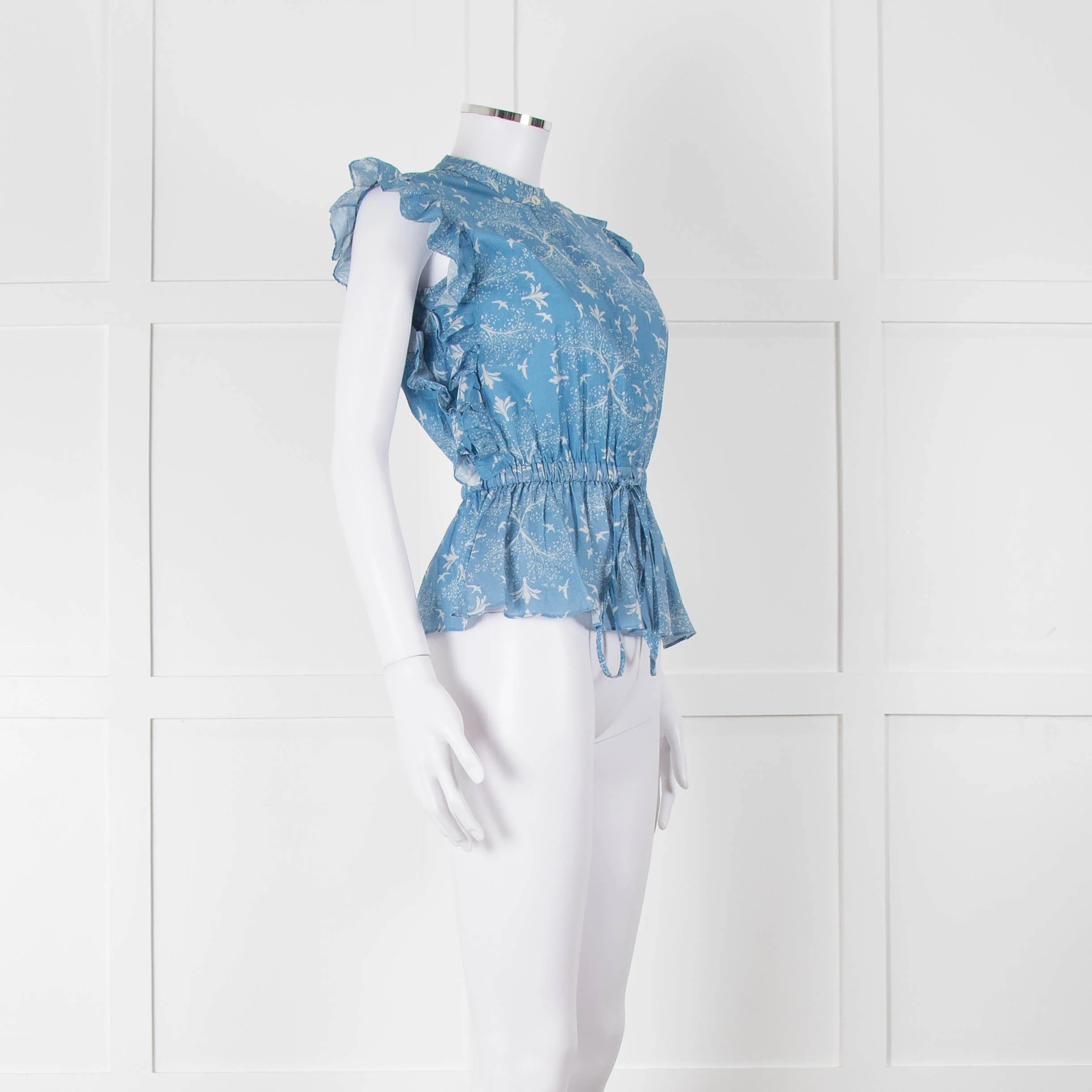 Carolina K Sky Blue White Bird & Blossom Print Sleeveless Top - Image 2
