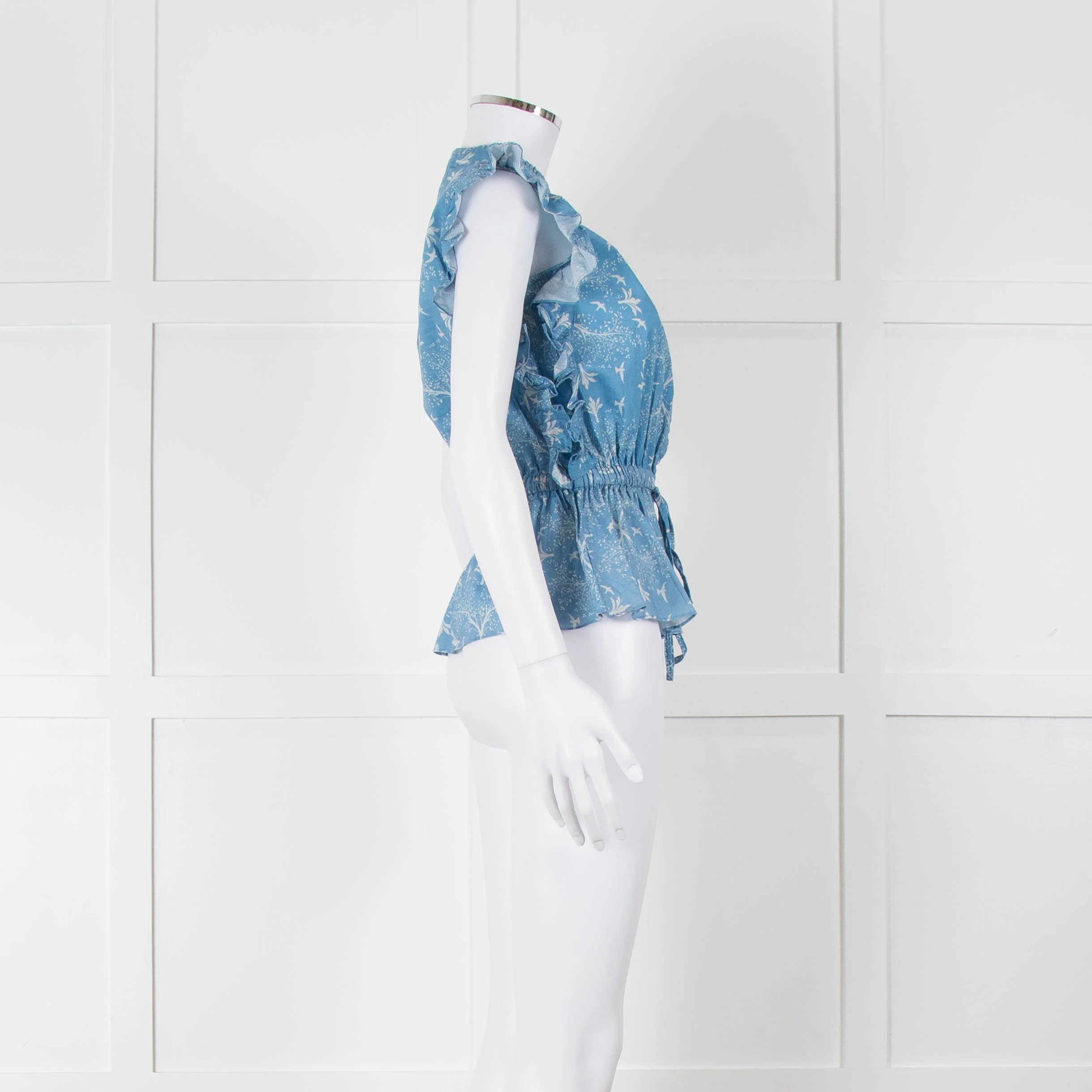 Carolina K Sky Blue White Bird & Blossom Print Sleeveless Top - Image 3