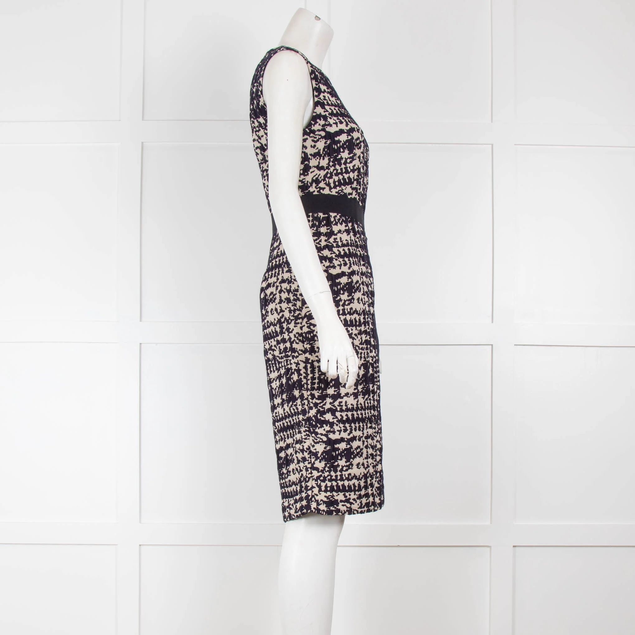 Caroline Herrera Navy & Cream Print Mid Shift Dress - Image 2