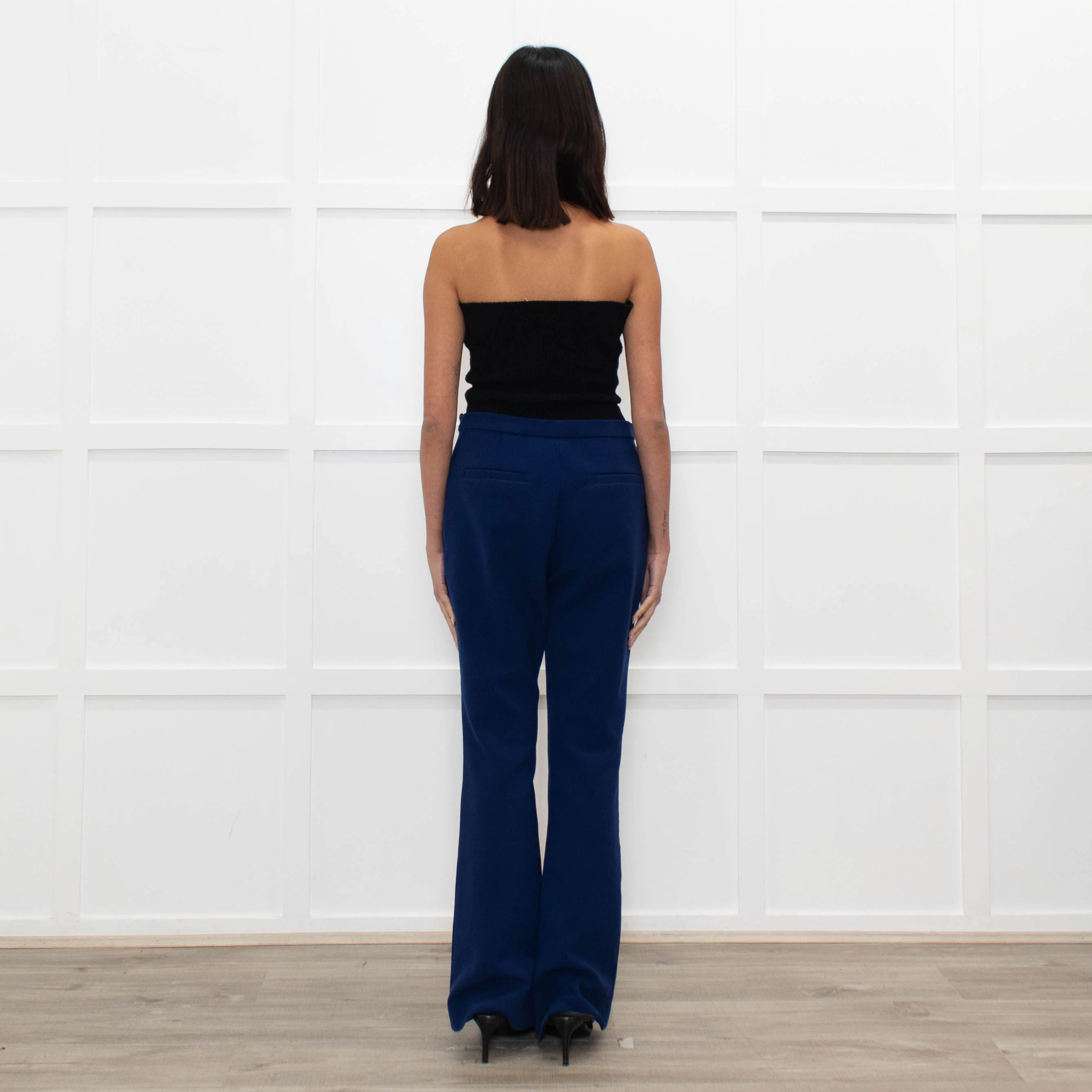 Carven Mid Blue Button Pocket Flare Trousers - Image 5