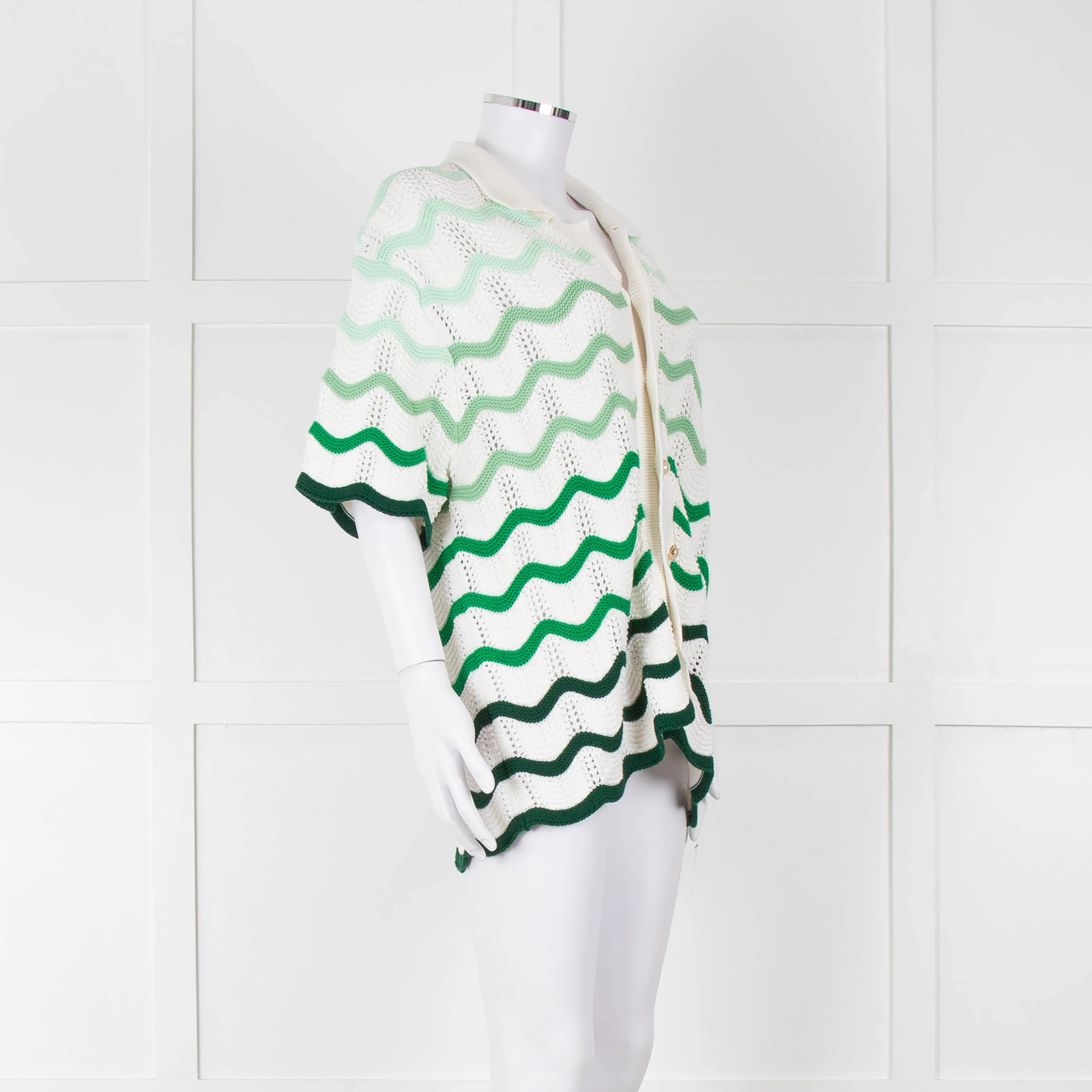 Casablanca Green & White Gradient Wave Textured Shirt - Image 3