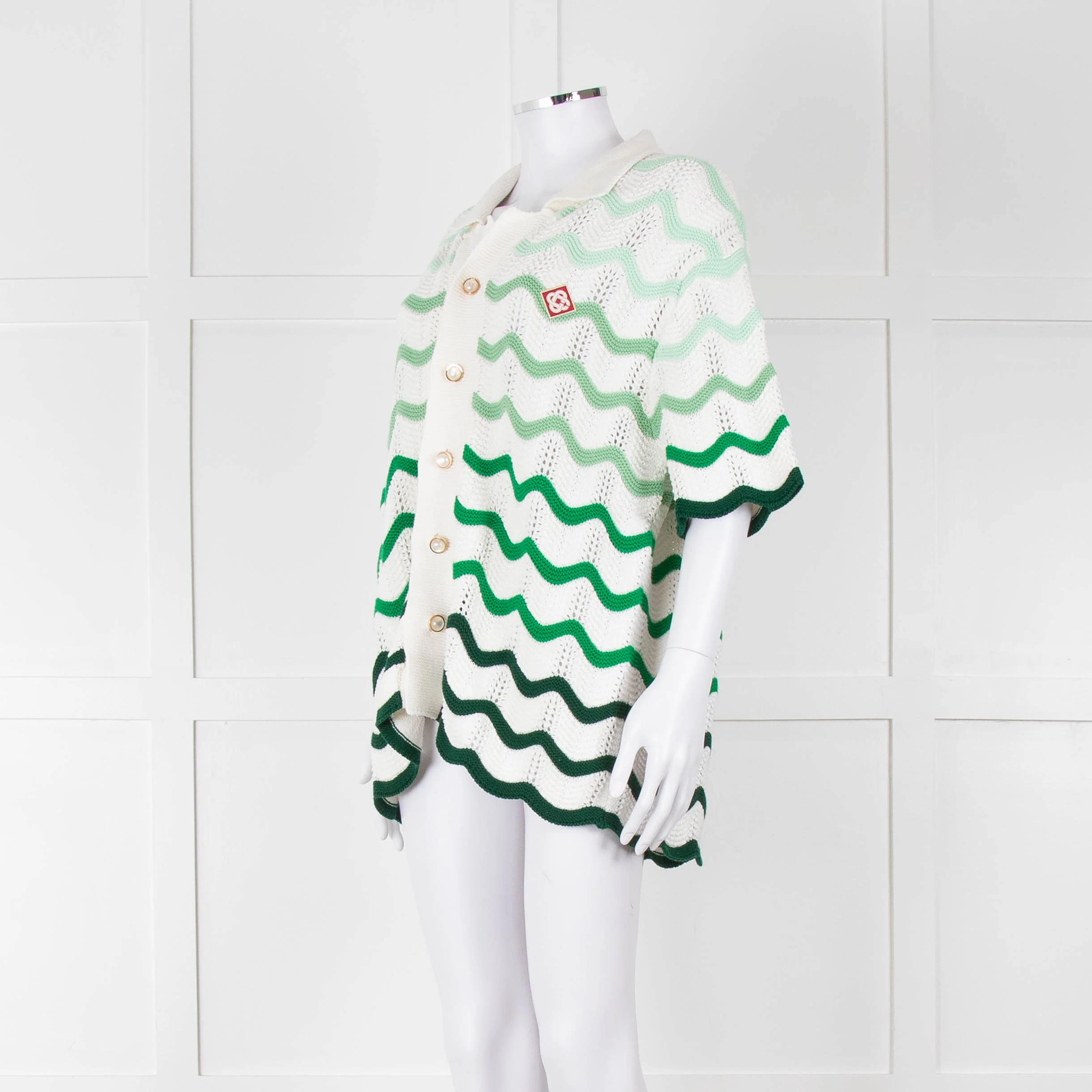 Casablanca Green & White Gradient Wave Textured Shirt - Image 8