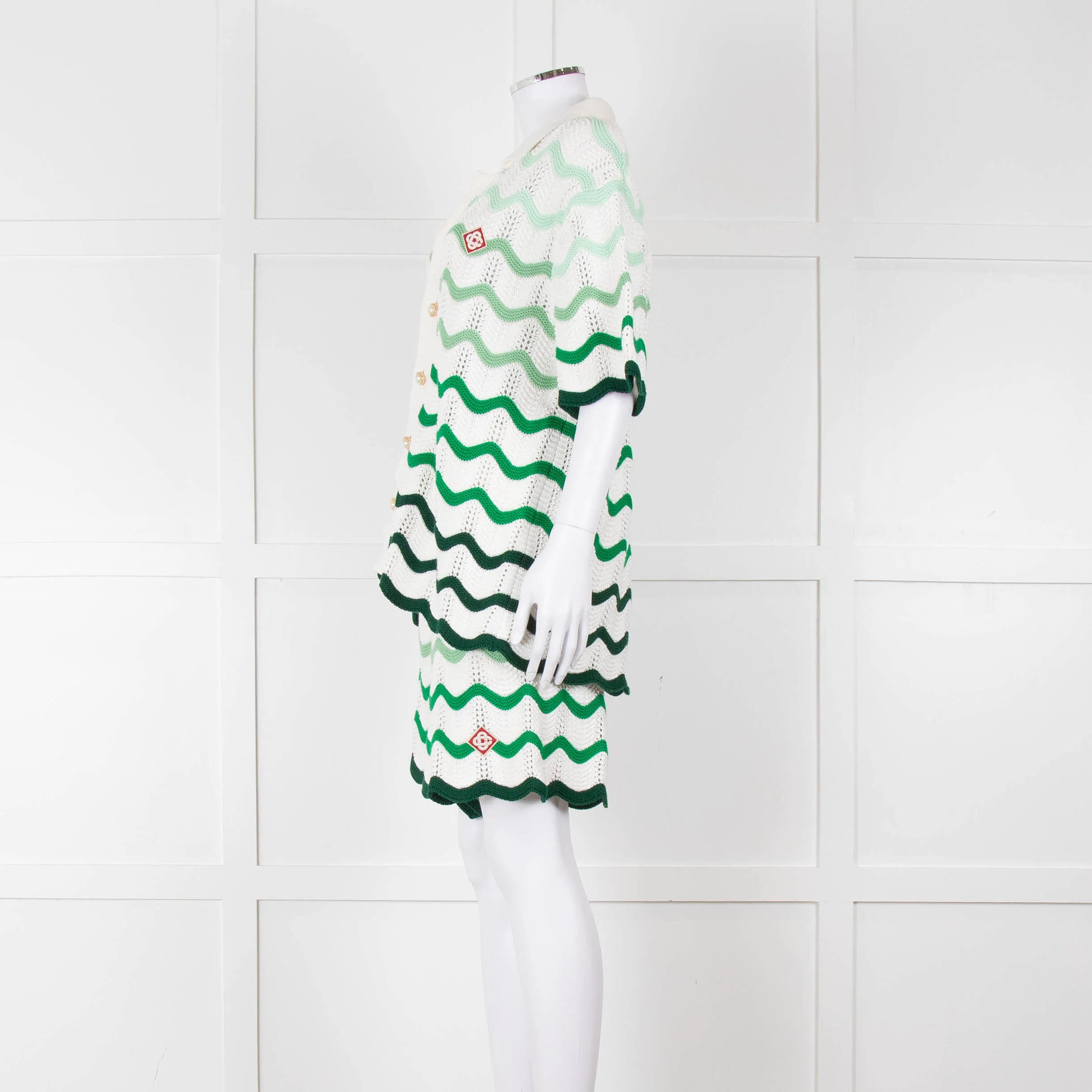 Casablanca  Green & White Gradient  Wave Textured Shorts - Image 15