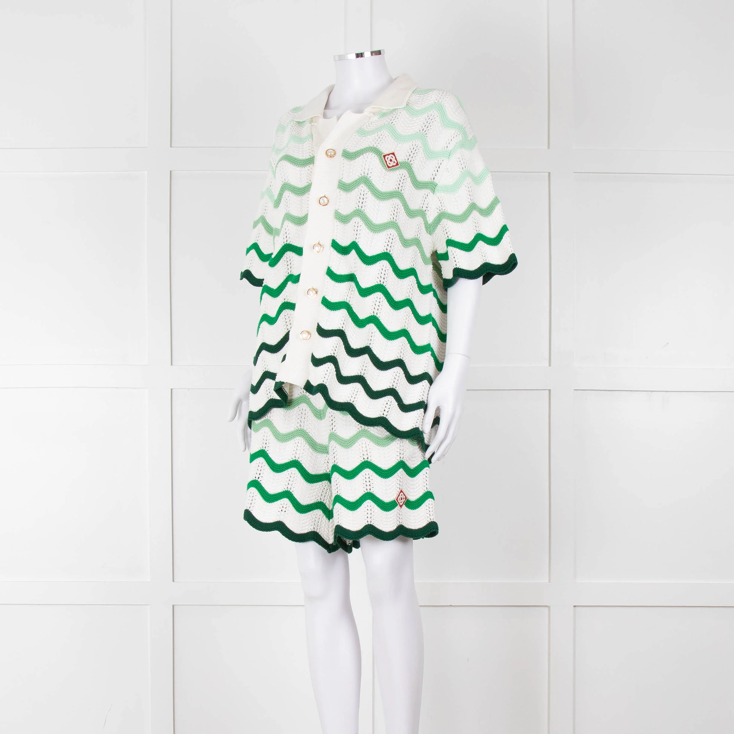 Casablanca  Green & White Gradient  Wave Textured Shorts - Image 16