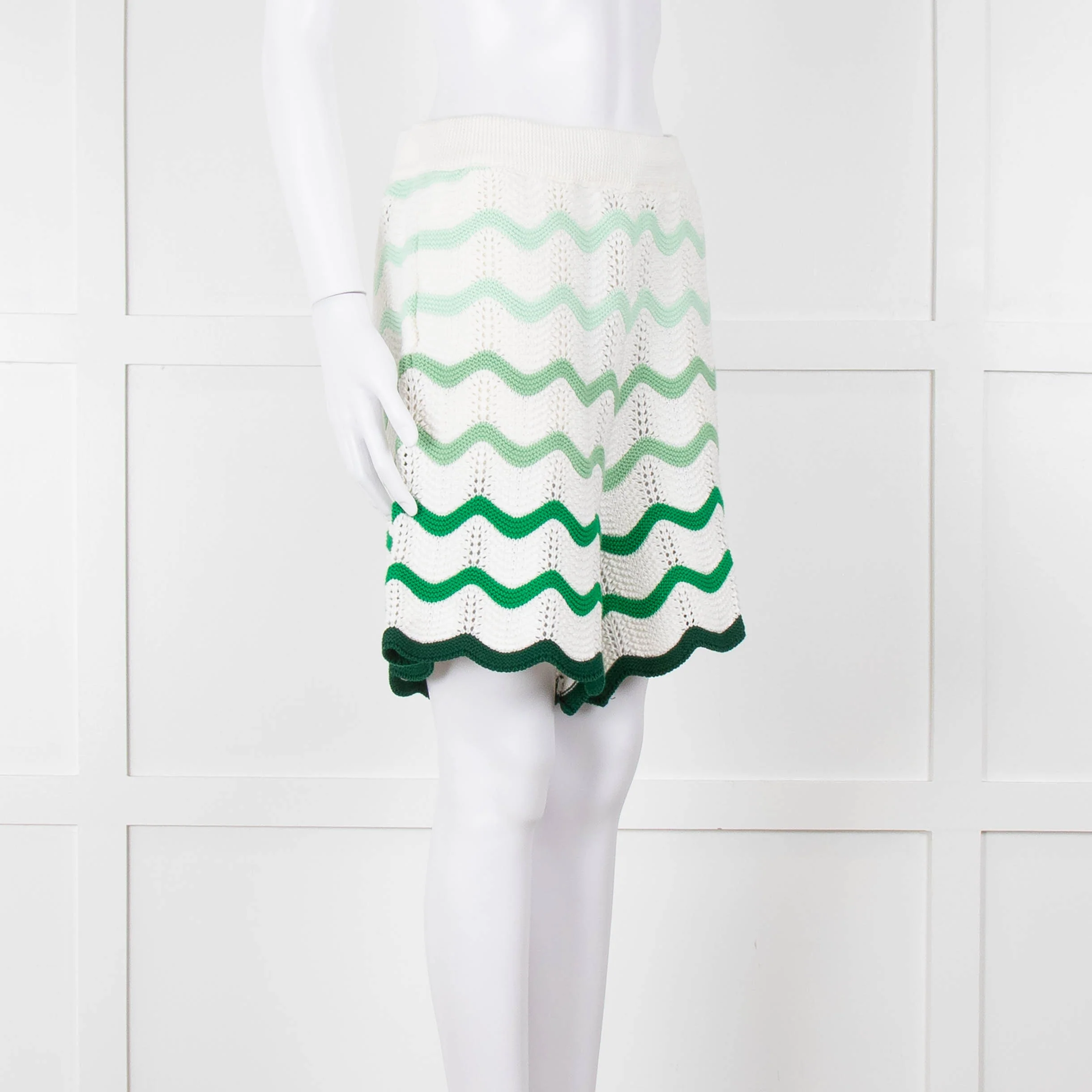 Casablanca  Green & White Gradient  Wave Textured Shorts - Image 3