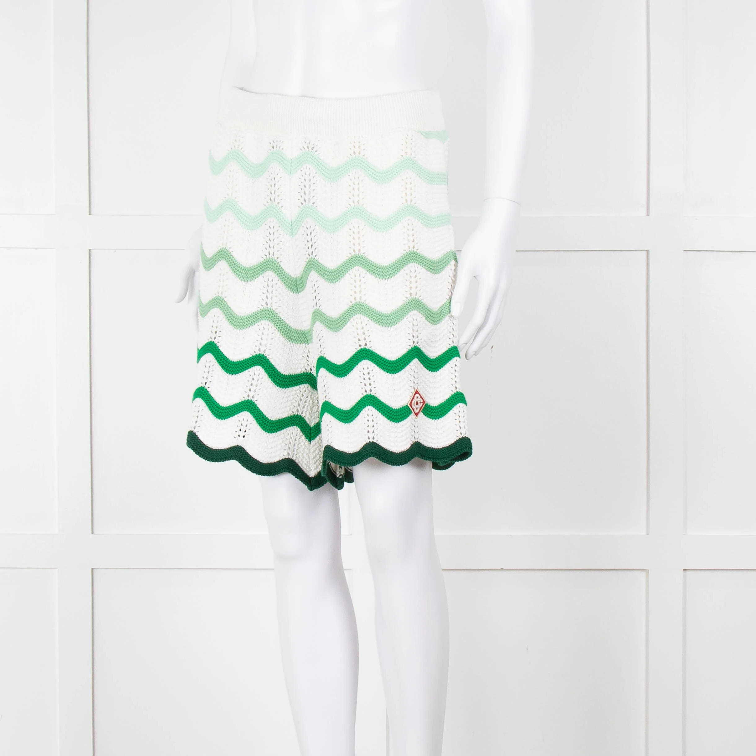 Casablanca  Green & White Gradient  Wave Textured Shorts - Image 9