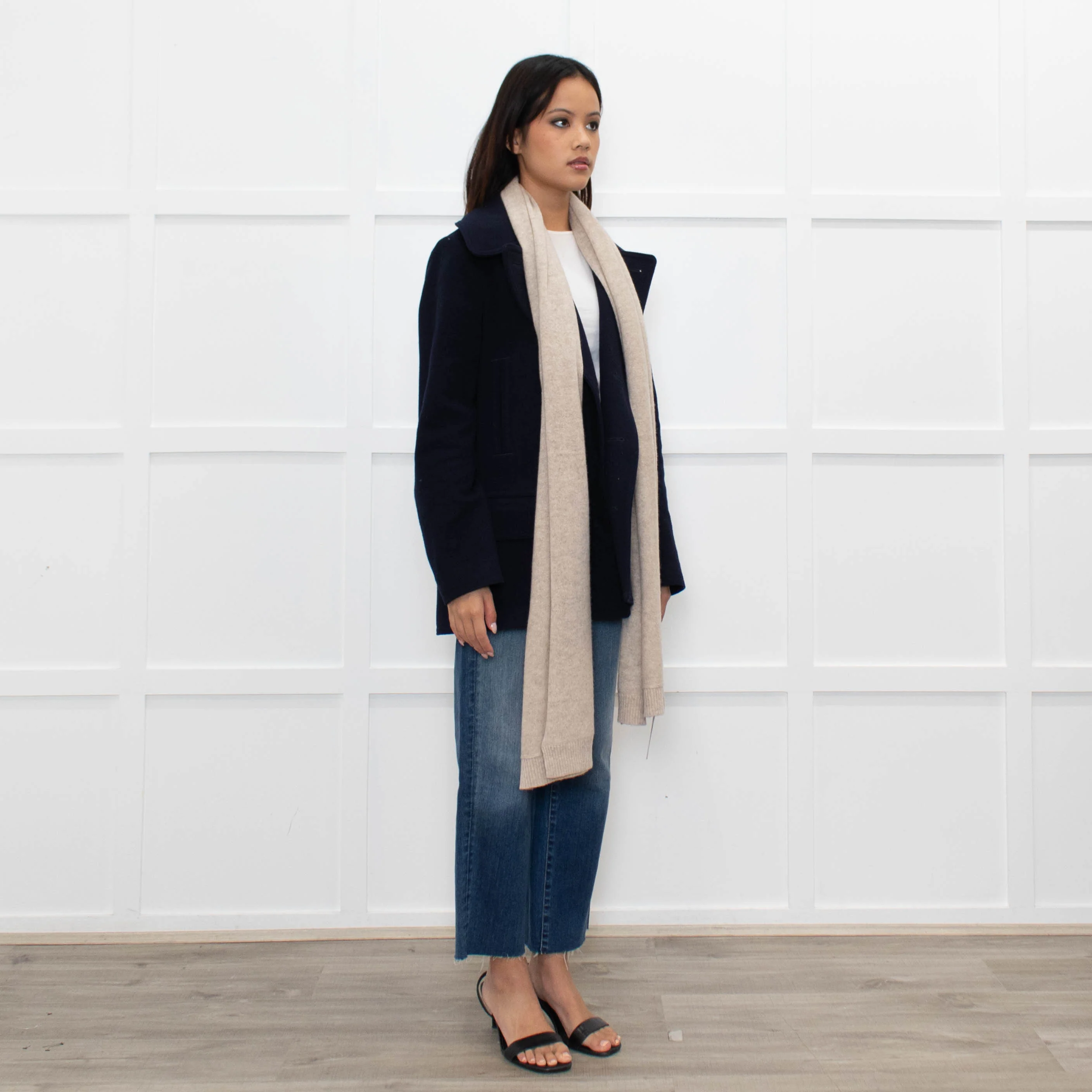 Cashmere & Cotton Oatmeal Knitted Large Scarf - Image 3