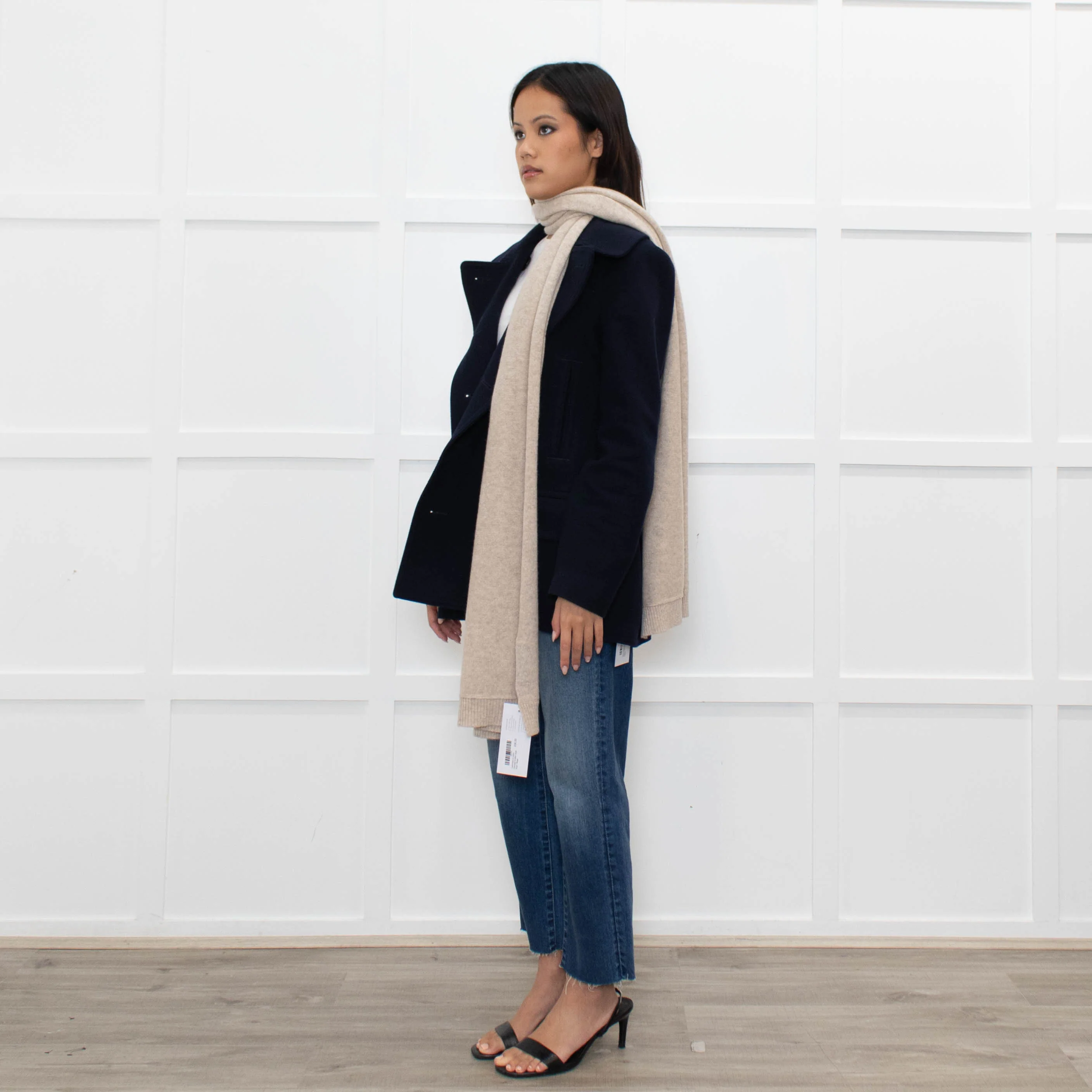 Cashmere & Cotton Oatmeal Knitted Large Scarf - Image 5