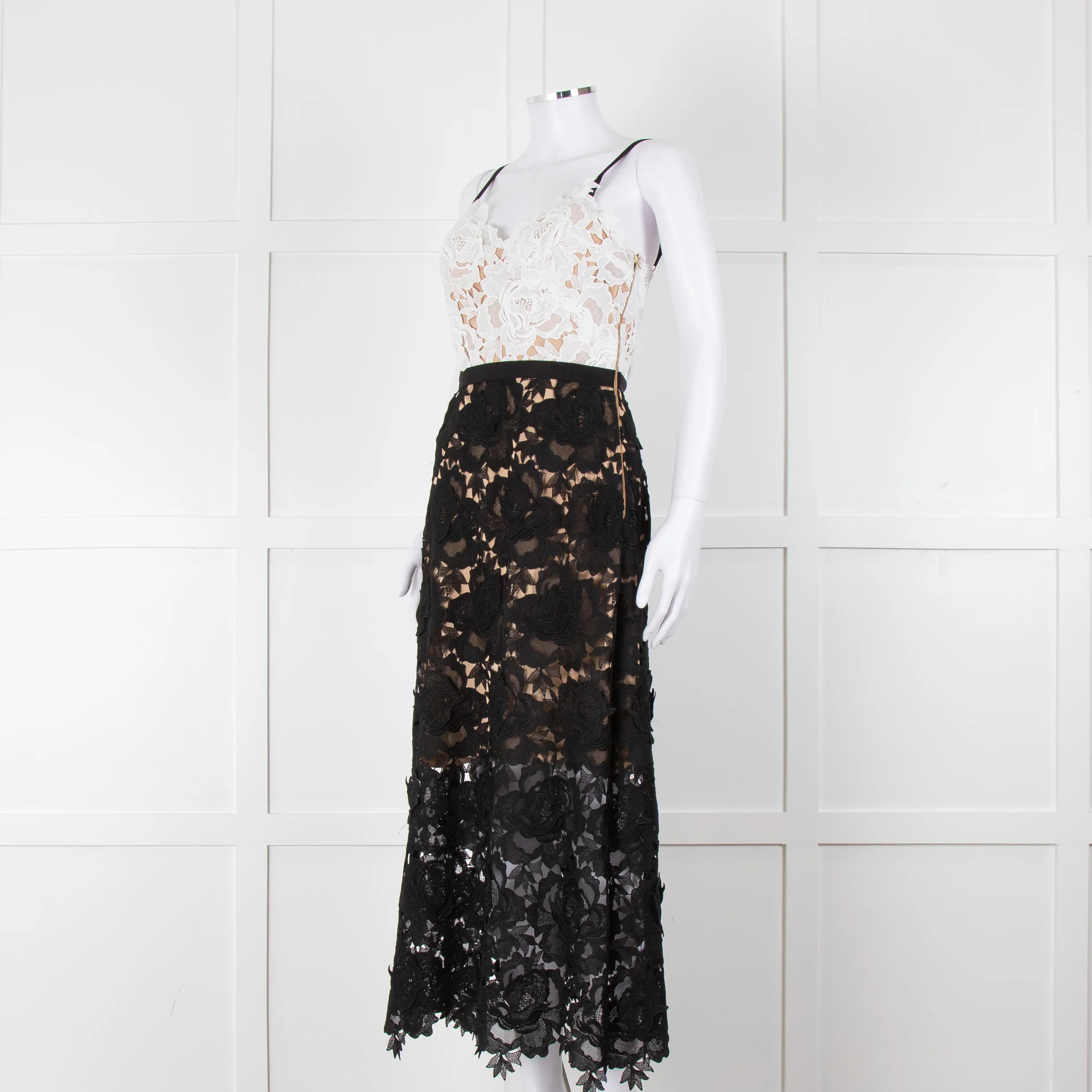 Catherine Deane Black White Lace Sleeveless Midi Dress - Image 8