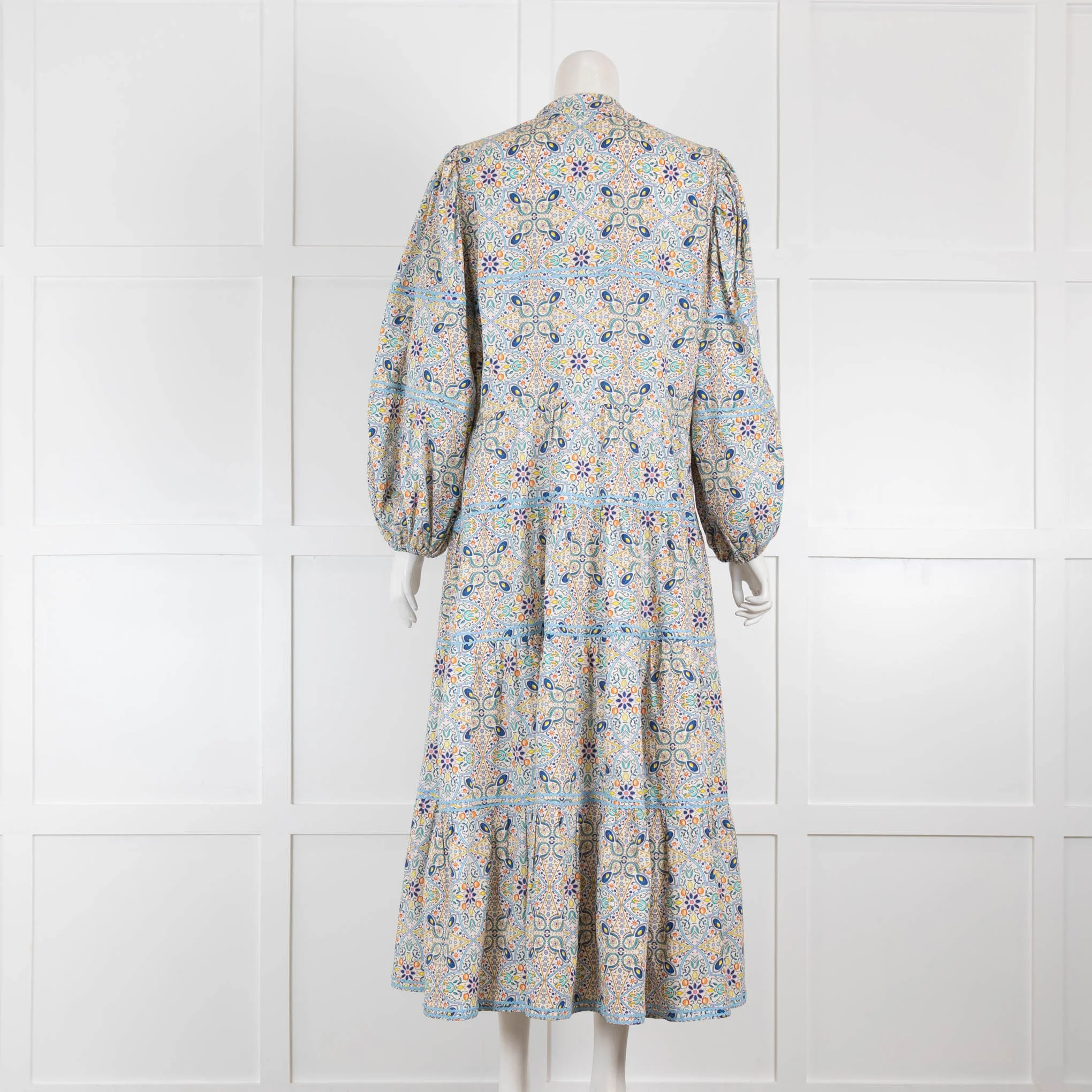 Catherine Prevost Cream Blue Floral Cotton Midi Dress - Image 3