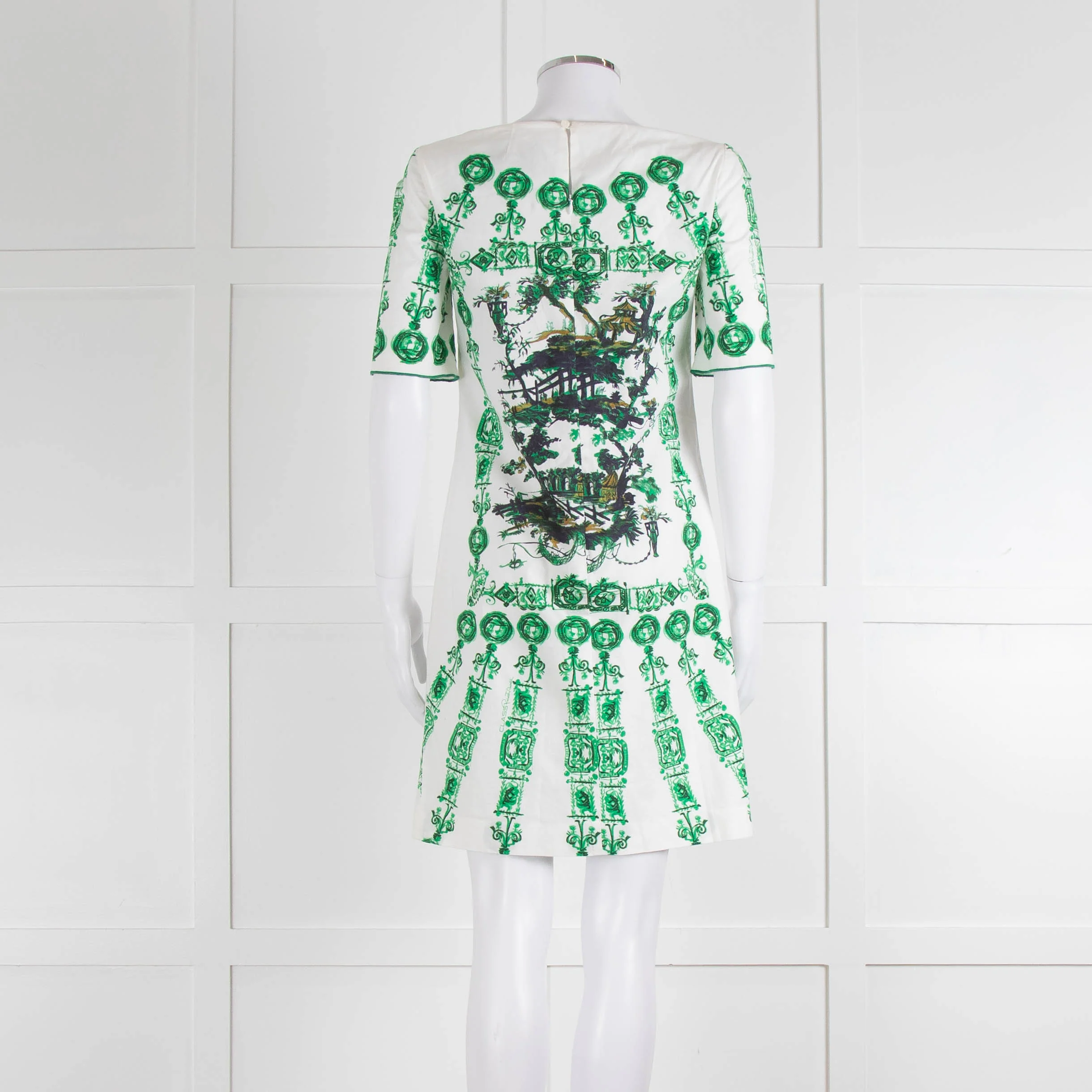 Cavalli Class White Green Cotton Short Sleeve Dress - Image 5