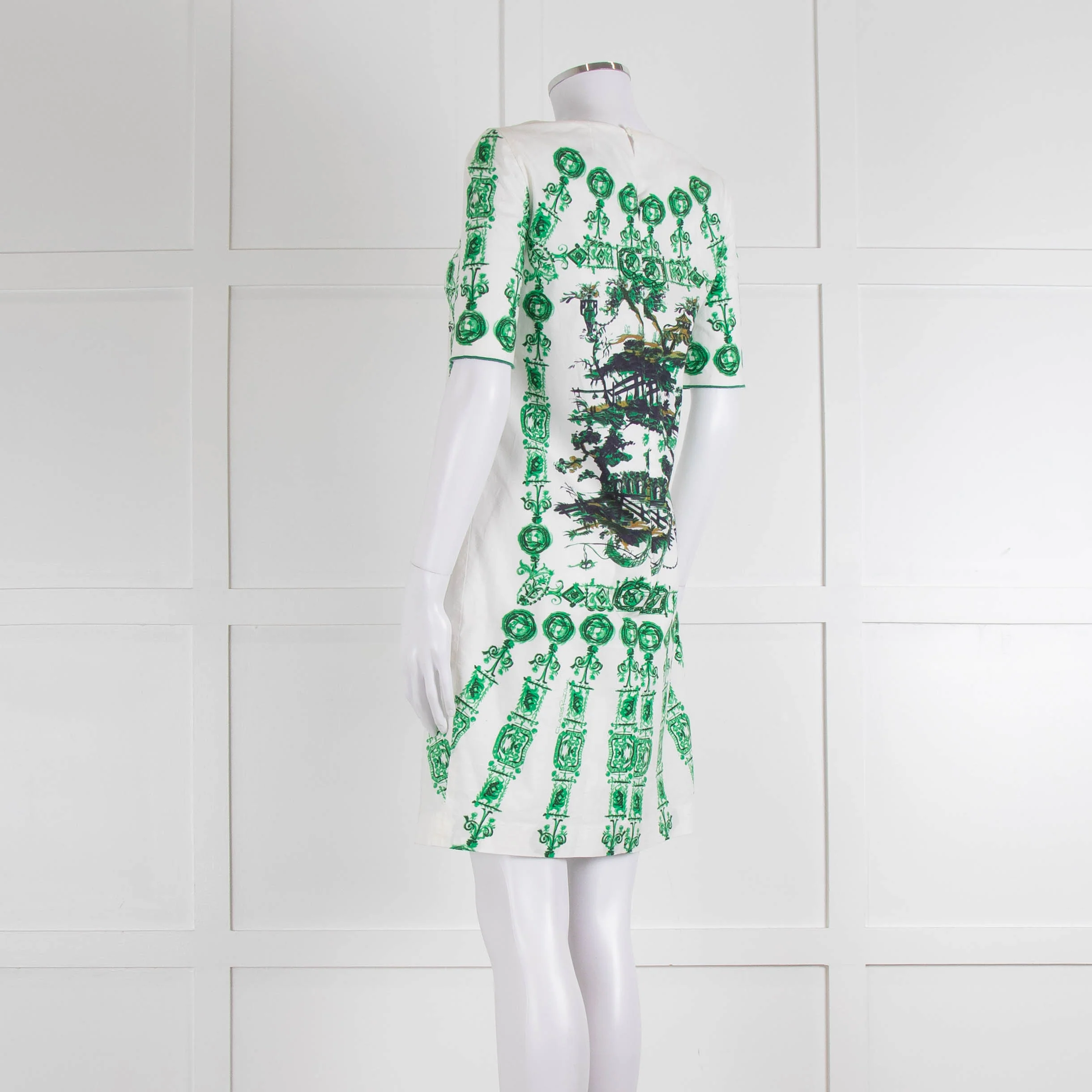 Cavalli Class White Green Cotton Short Sleeve Dress - Image 6