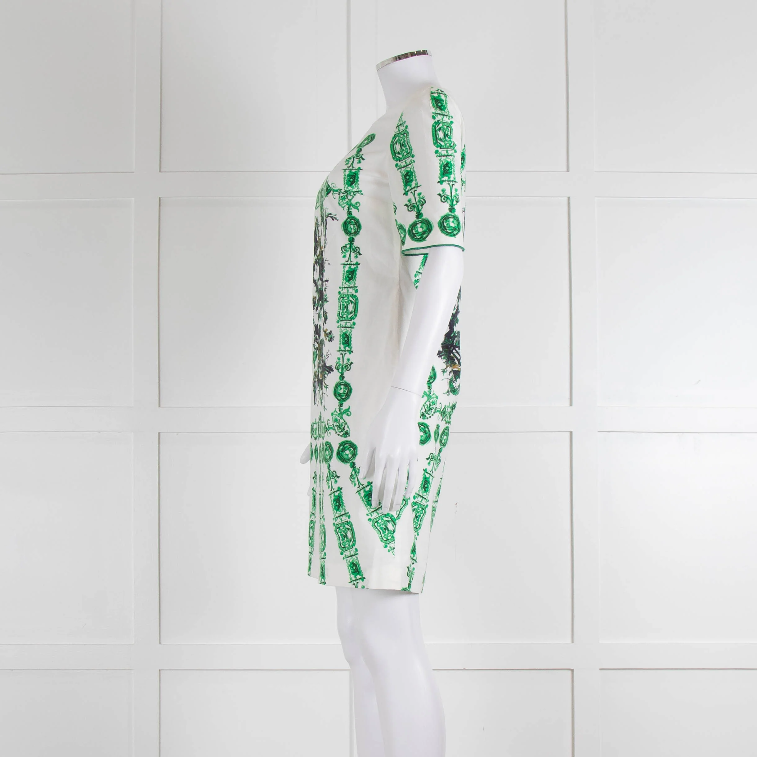 Cavalli Class White Green Cotton Short Sleeve Dress - Image 7