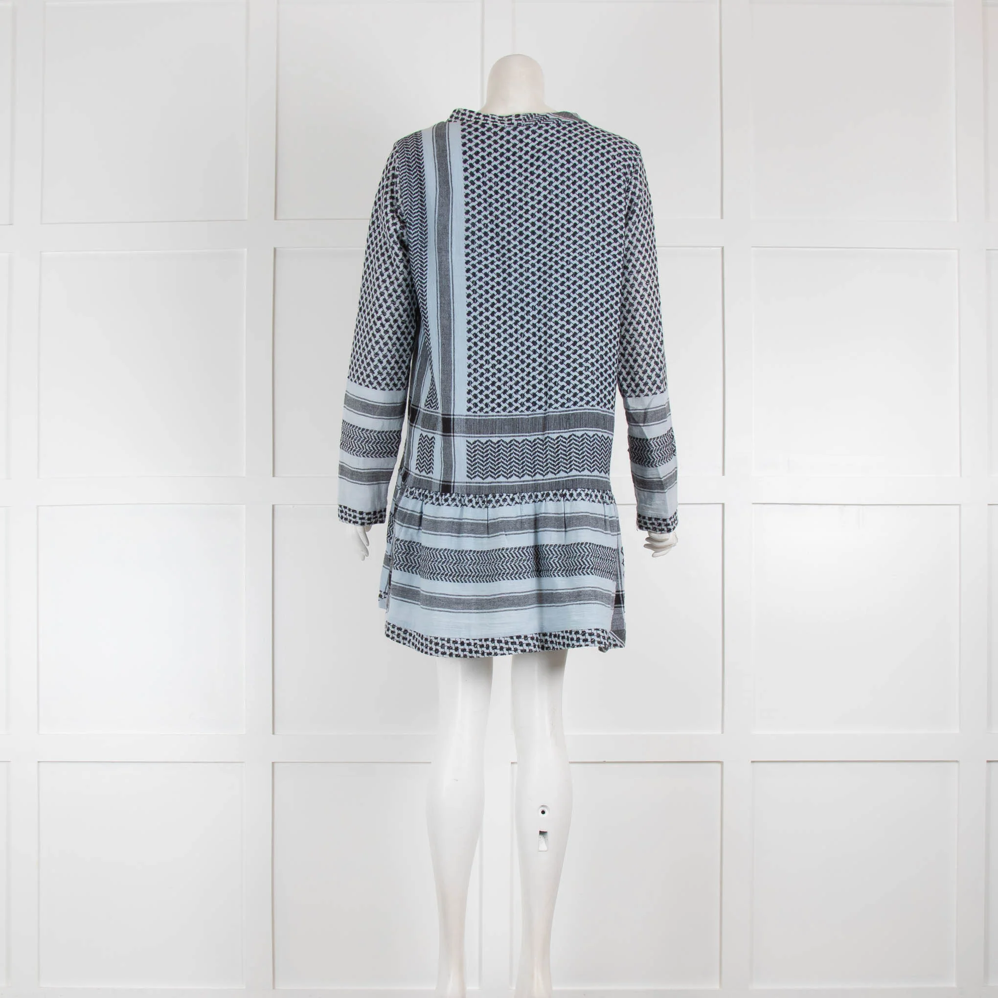 Cecile Copenhagen Blue Cotton Jacquard Long Sleeve Mini Dress - Image 3