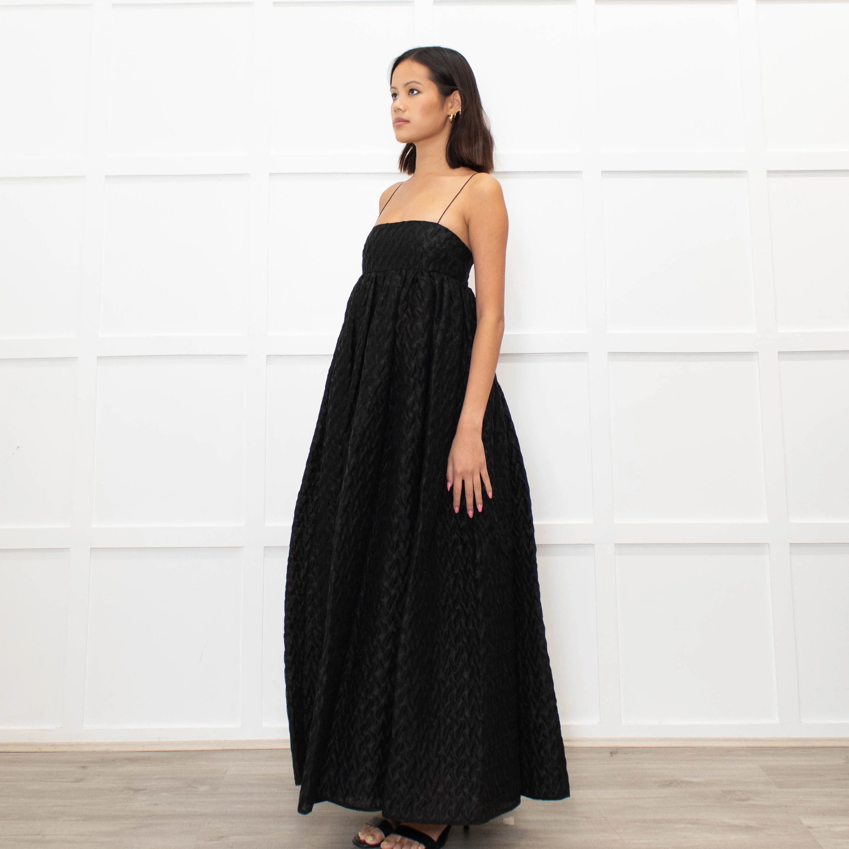 Cecilie Bahnsen Black Beth Linen Mix Plisse Maxi Dress - Image 4