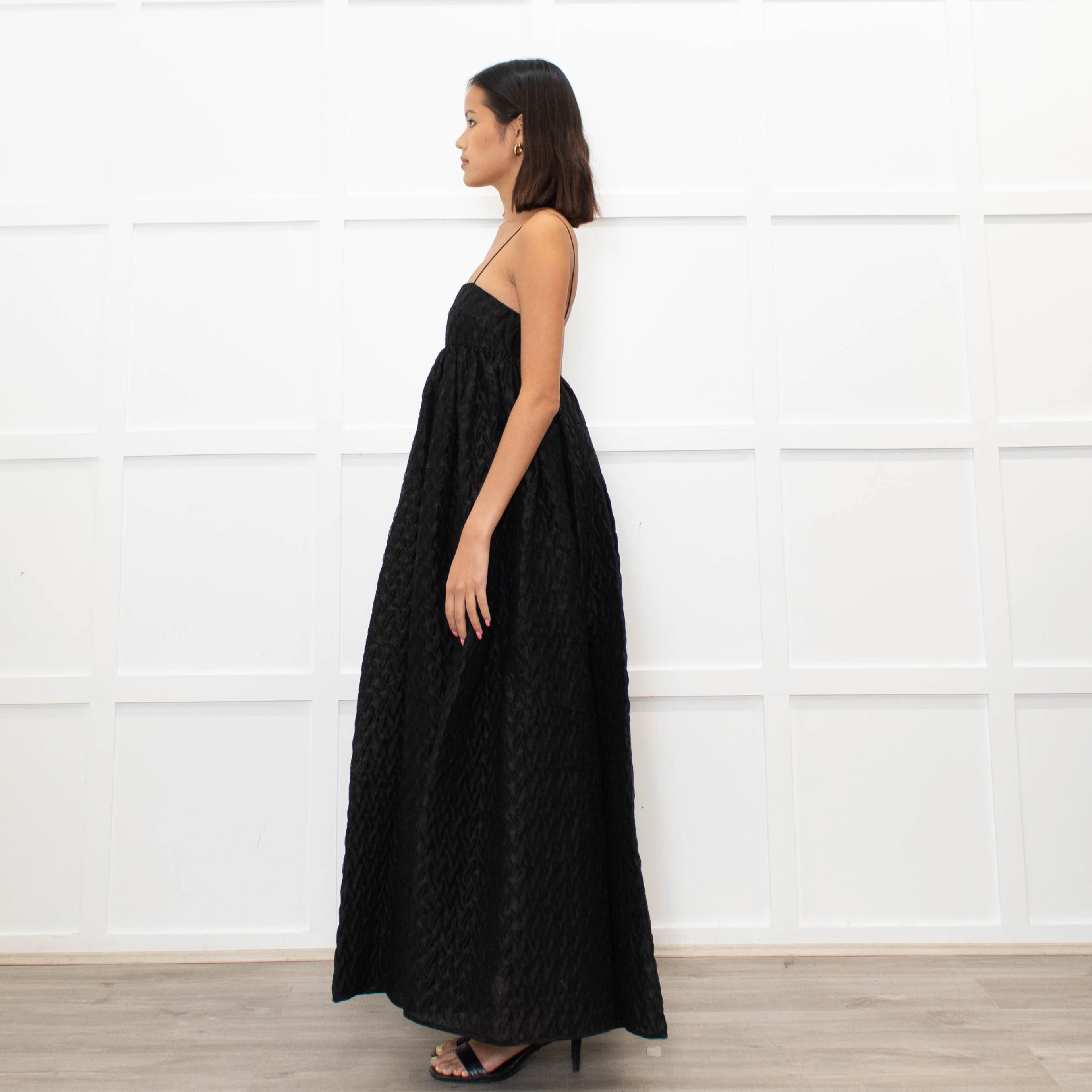 Cecilie Bahnsen Black Beth Linen Mix Plisse Maxi Dress - Image 5