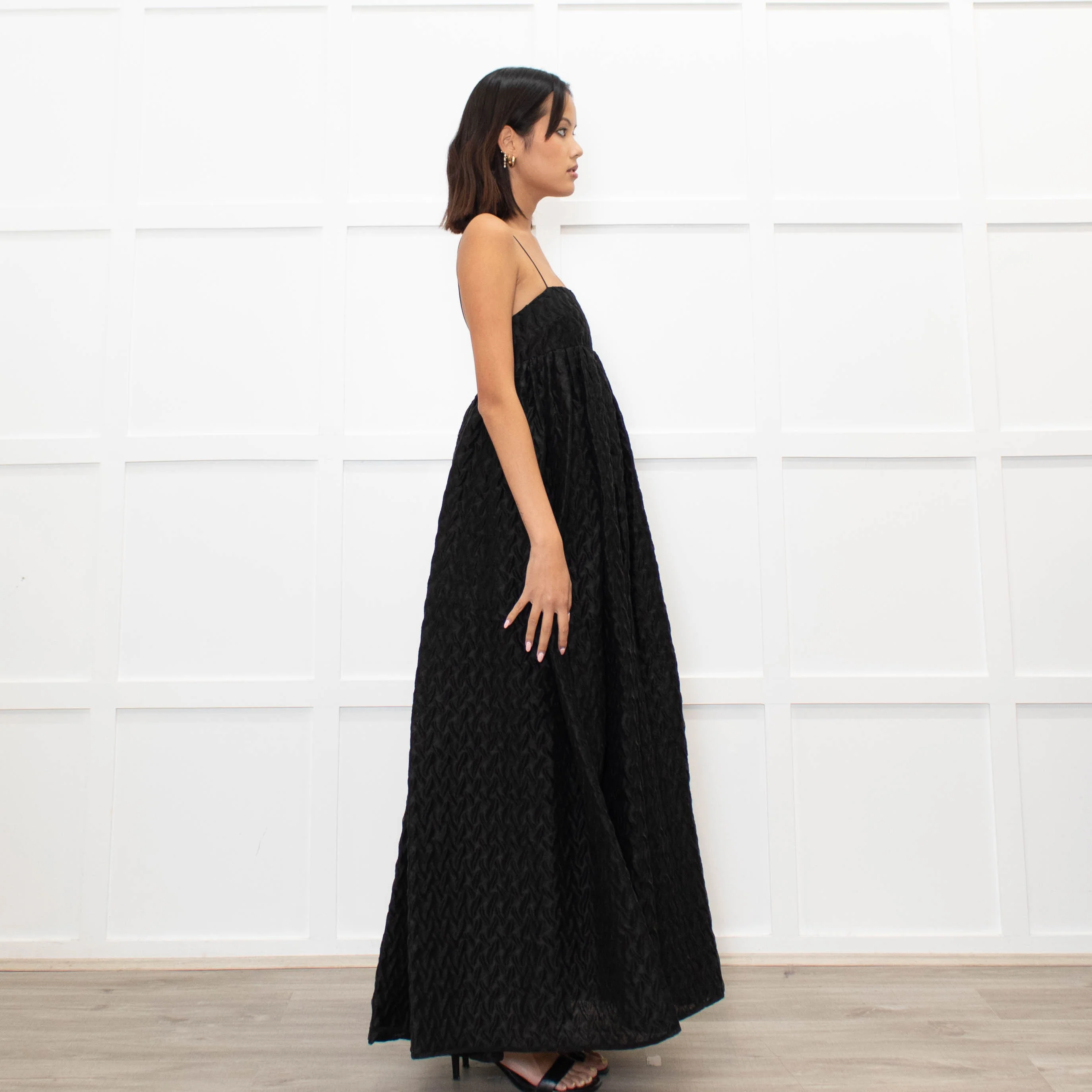 Cecilie Bahnsen Black Beth Linen Mix Plisse Maxi Dress - Image 6