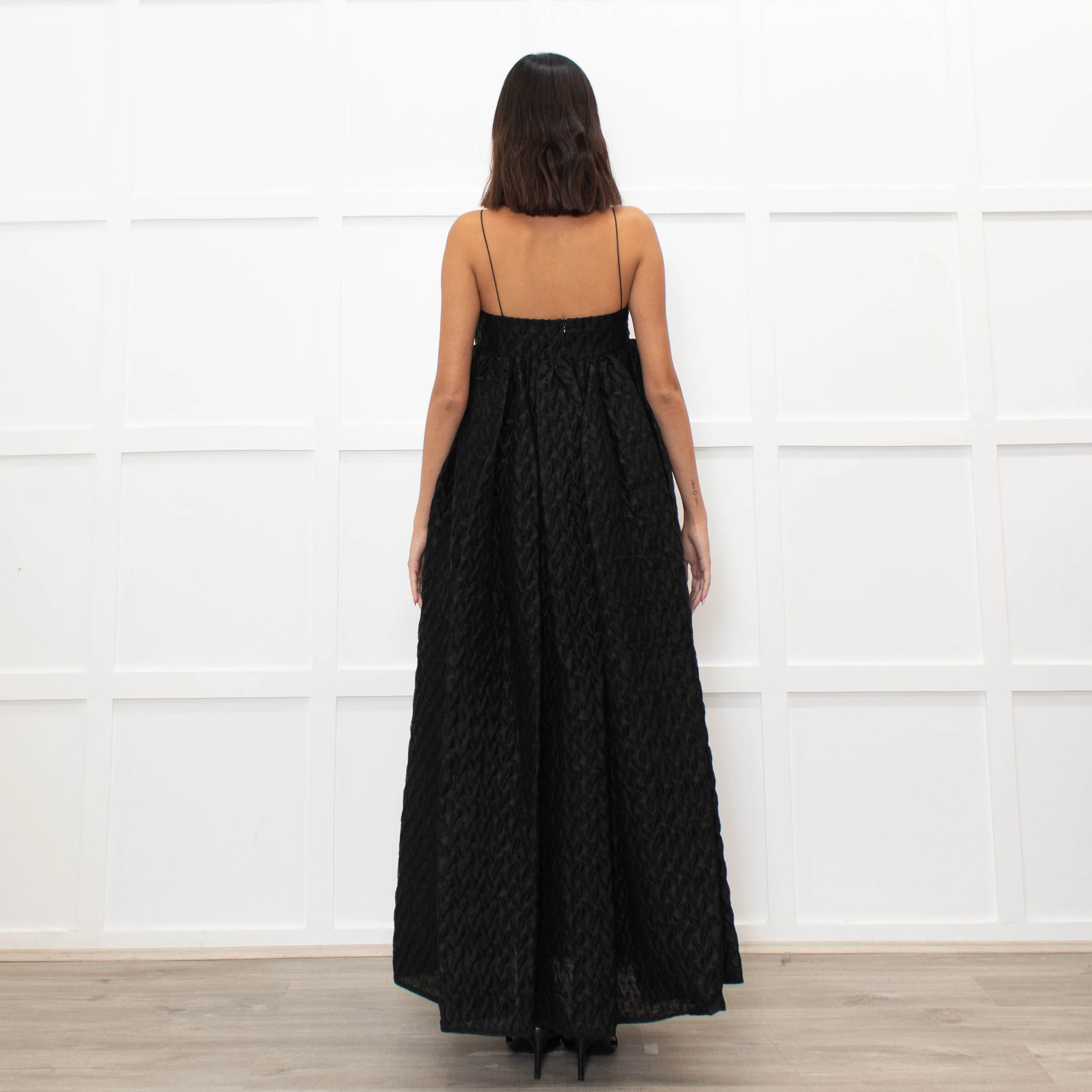 Cecilie Bahnsen Black Beth Linen Mix Plisse Maxi Dress - Image 7