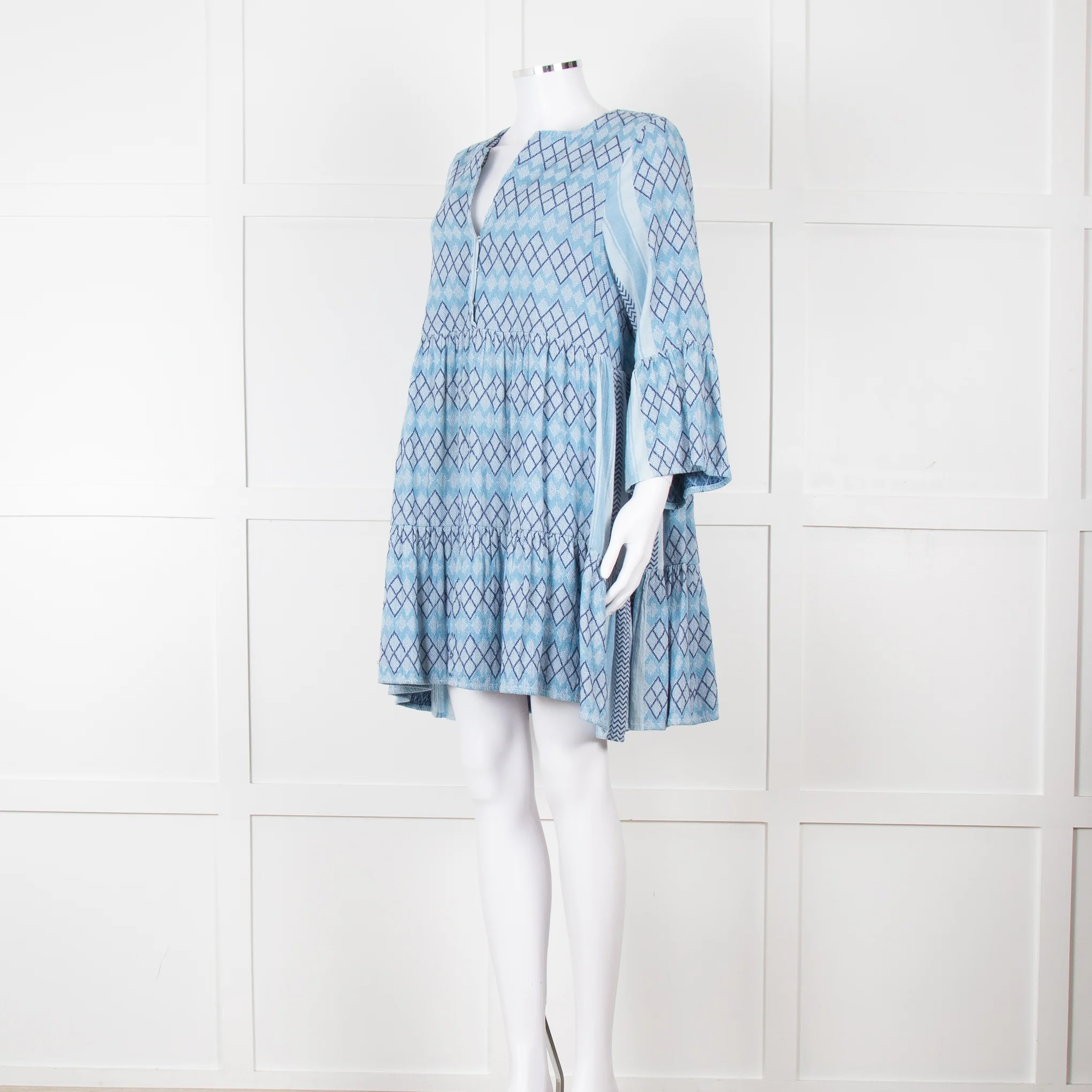 Cecilie Copenhagen Blue Woven Chevron Pattern Mini Dress - Image 2