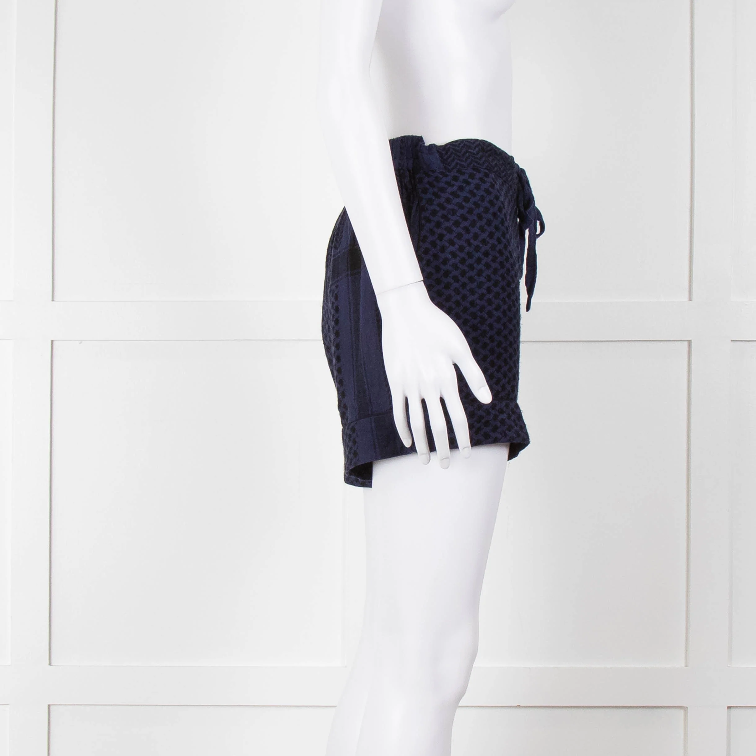 Cecilie Copenhagen Navy and Black Tie Front Shorts - Image 3