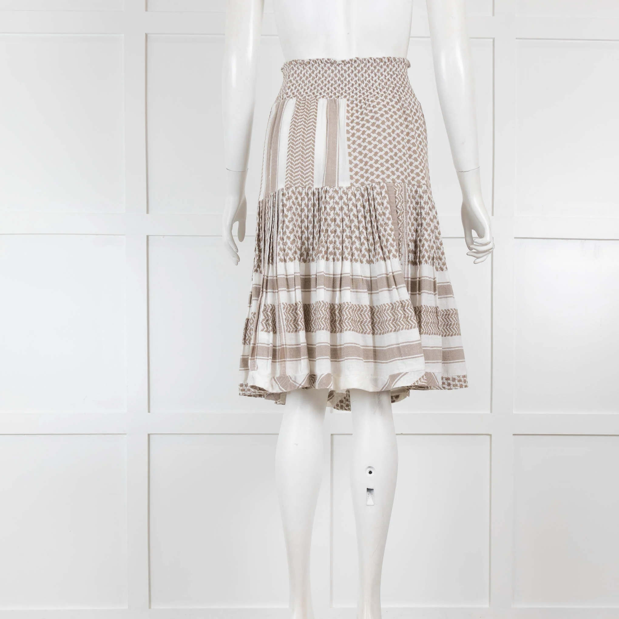 Cecilie Copenhagen White and Beige Patterned Midi Skirt - Image 2