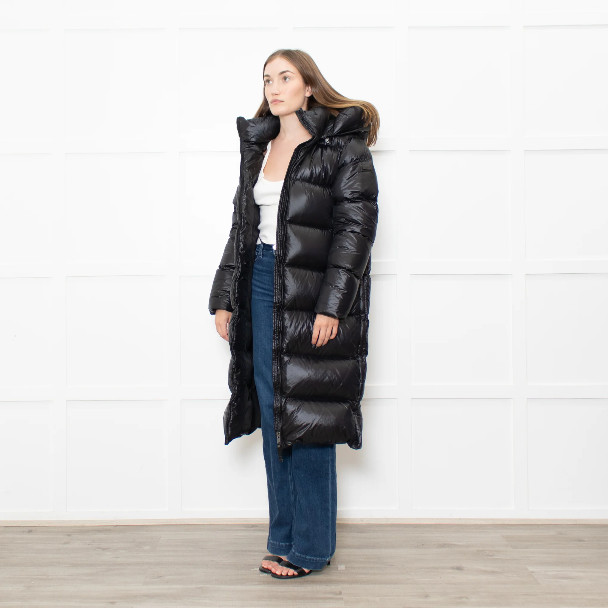 Cedrico Black Long Puffa Coat With Detachable Hood - Image 3