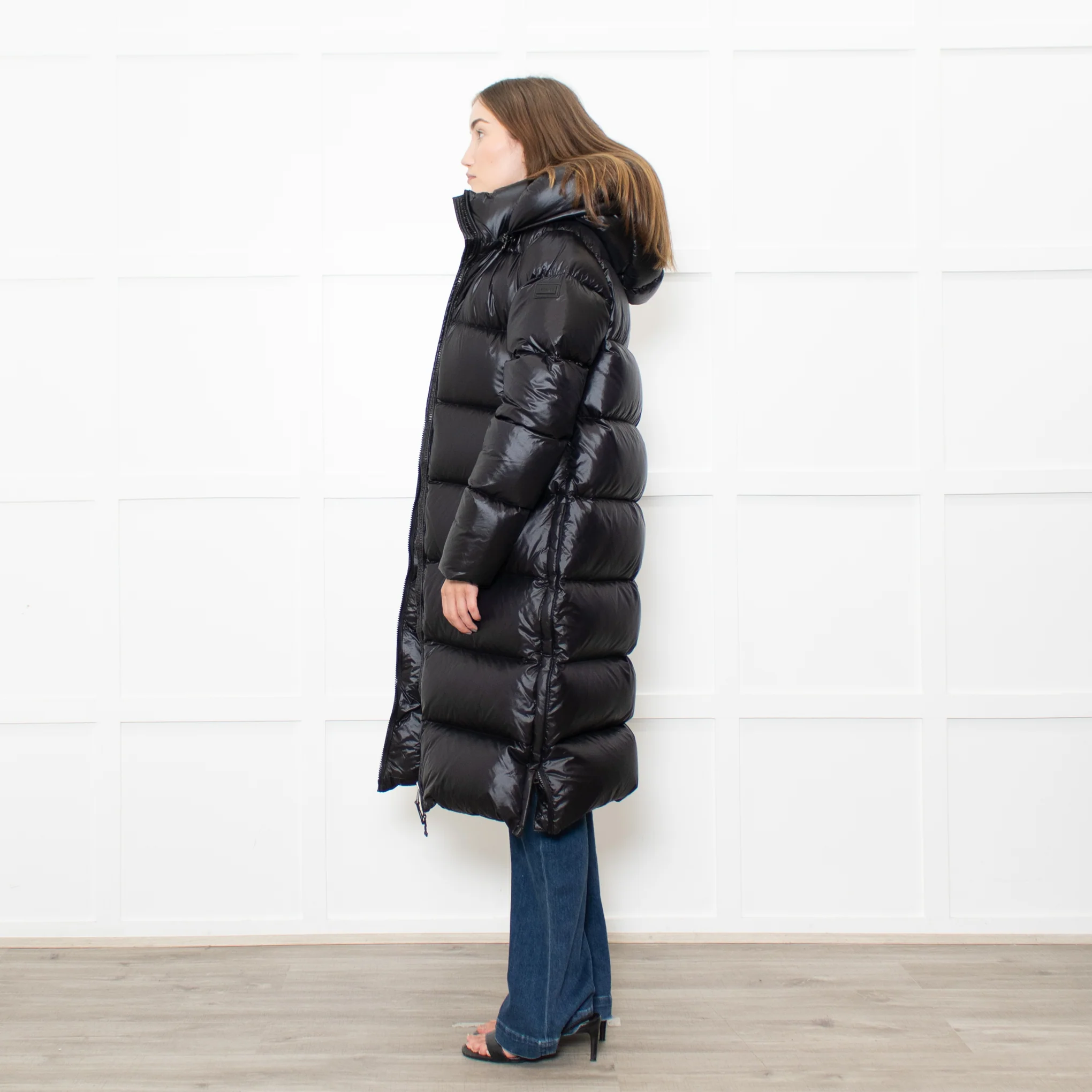 Cedrico Black Long Puffa Coat With Detachable Hood - Image 4