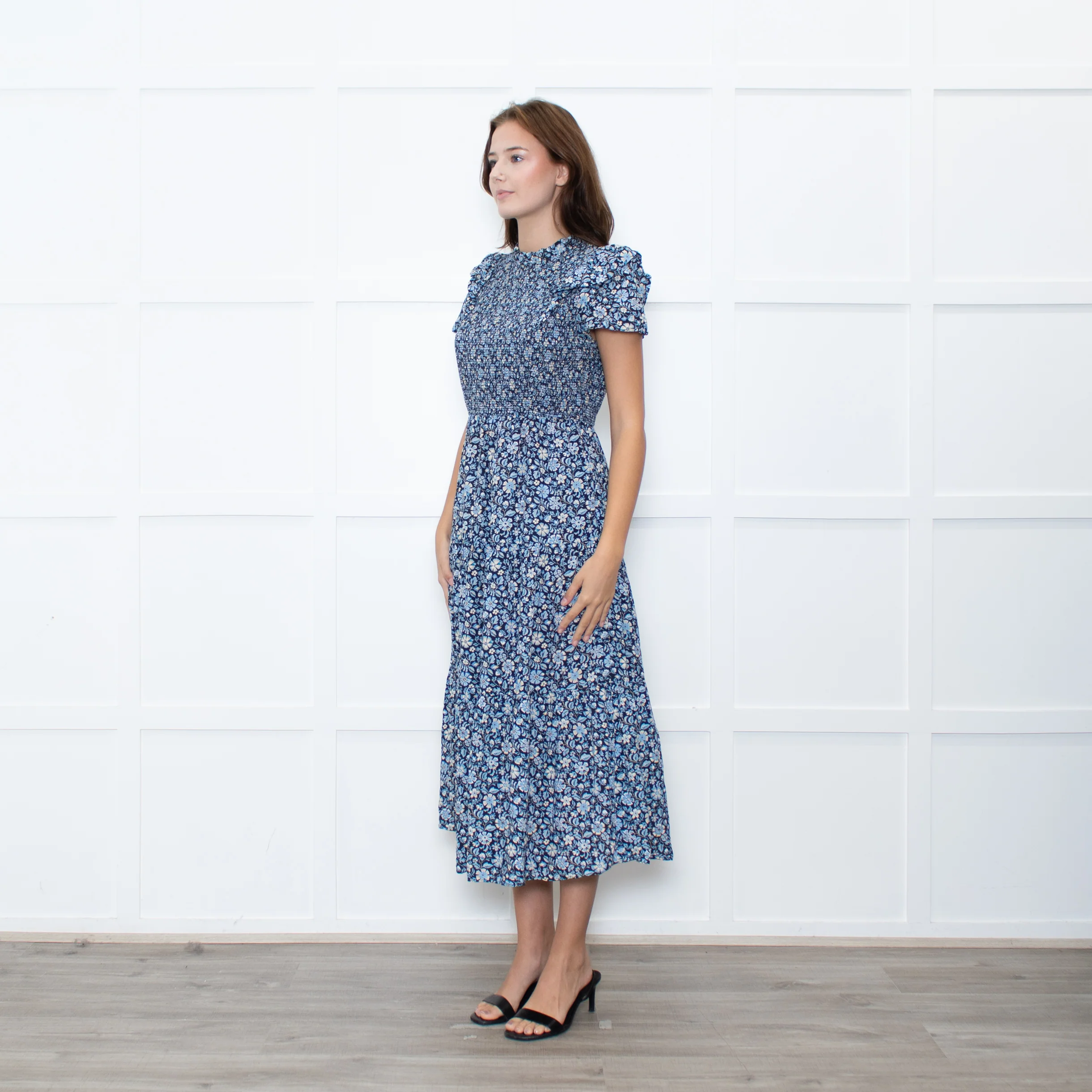 Cefinn Black Blue Floral Tiered Dress - Image 3