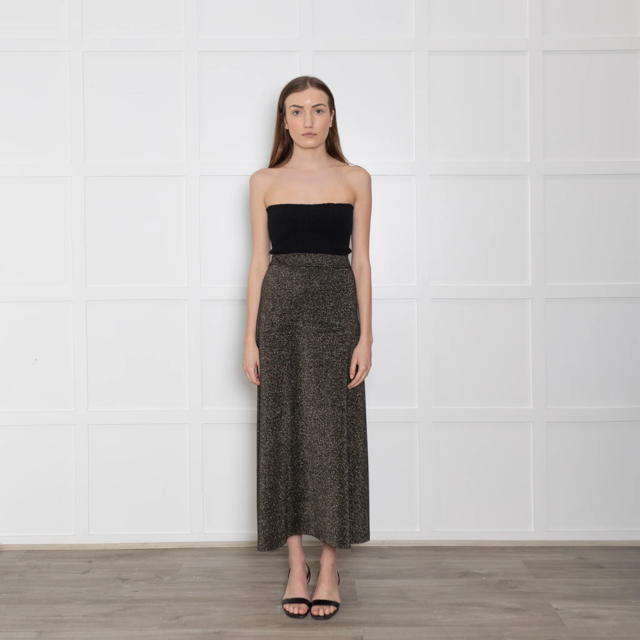 Cefinn Black & Gold Wool/Lurex Long Elasticated Waist Skirt - Image 3