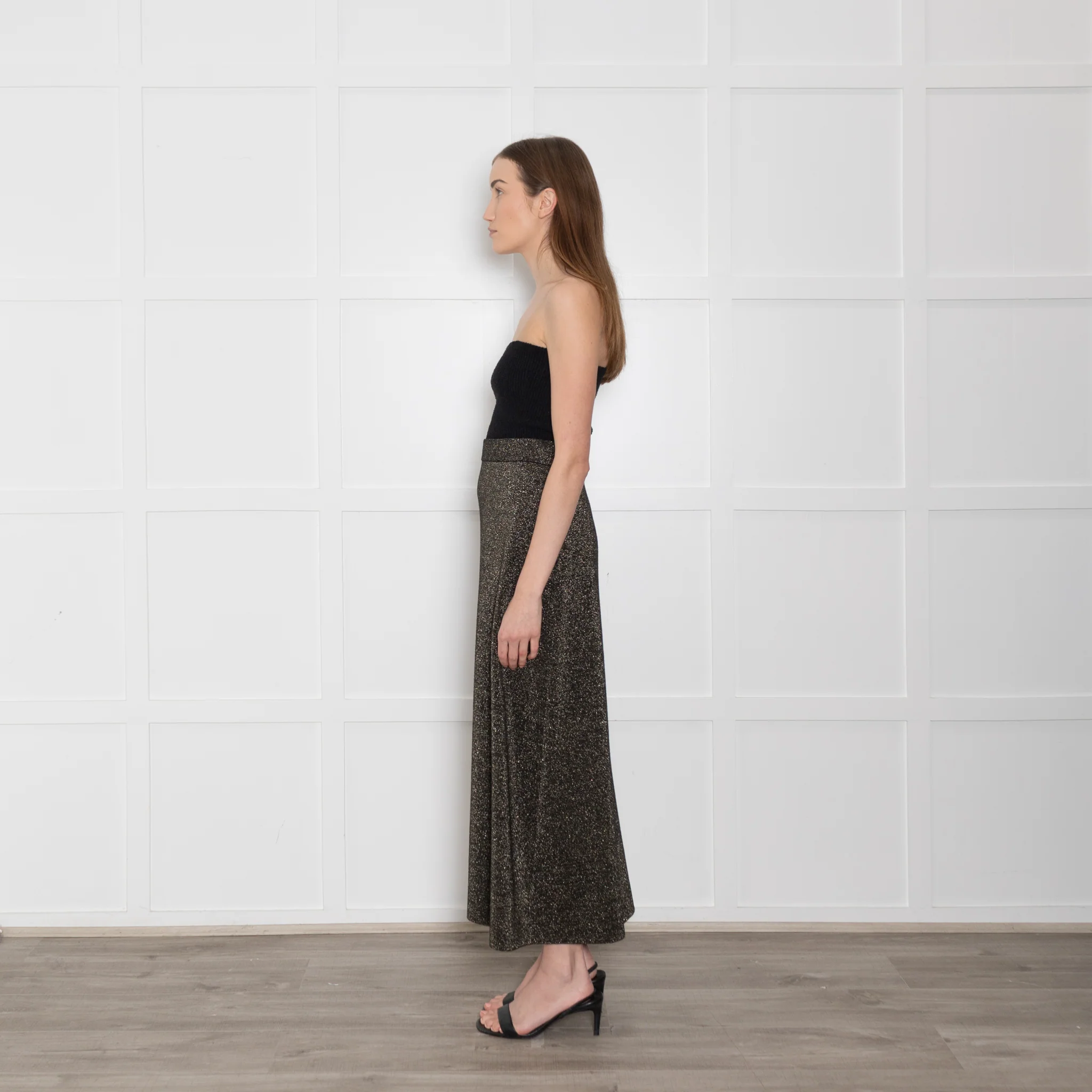 Cefinn Black & Gold Wool/Lurex Long Elasticated Waist Skirt - Image 5