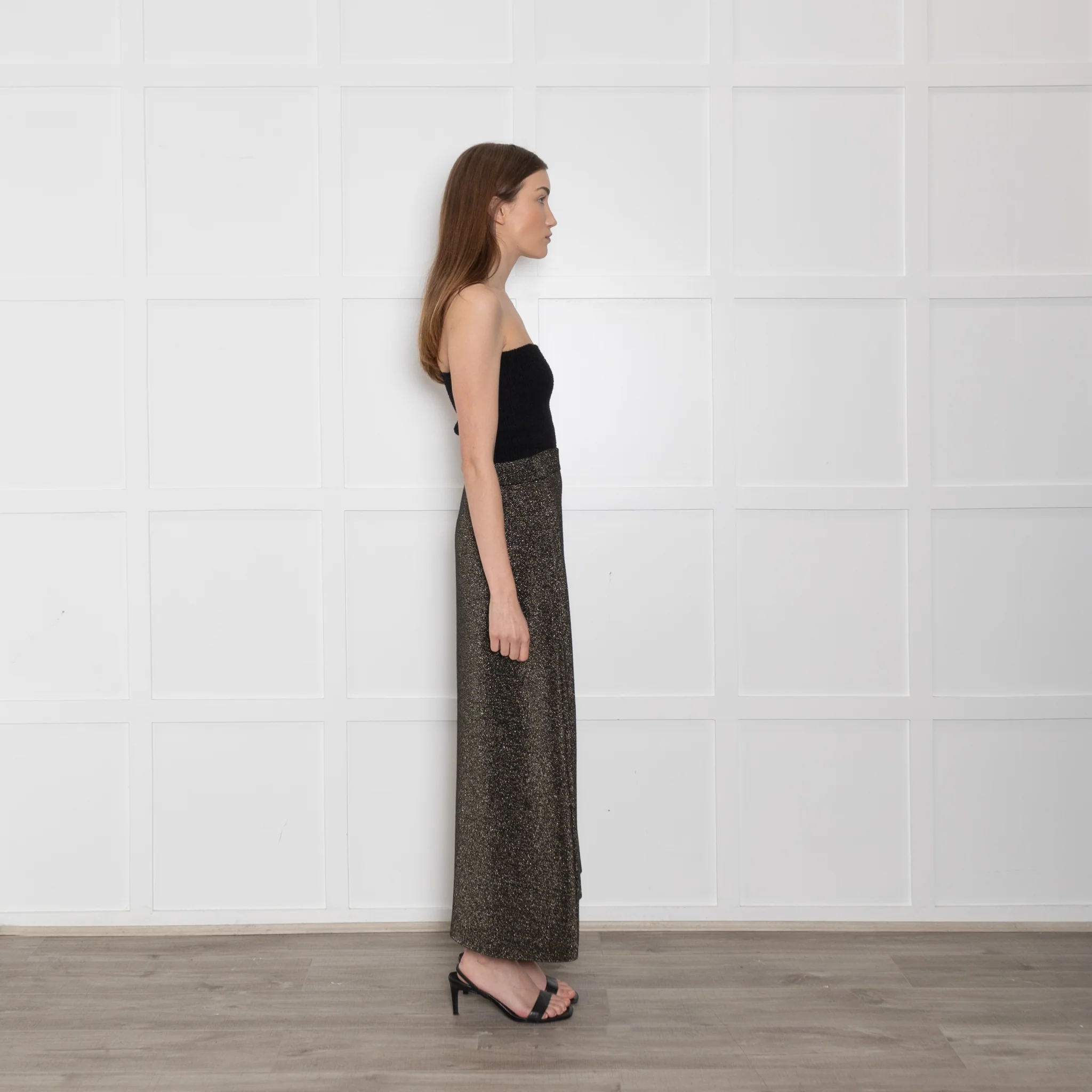 Cefinn Black & Gold Wool/Lurex Long Elasticated Waist Skirt - Image 7