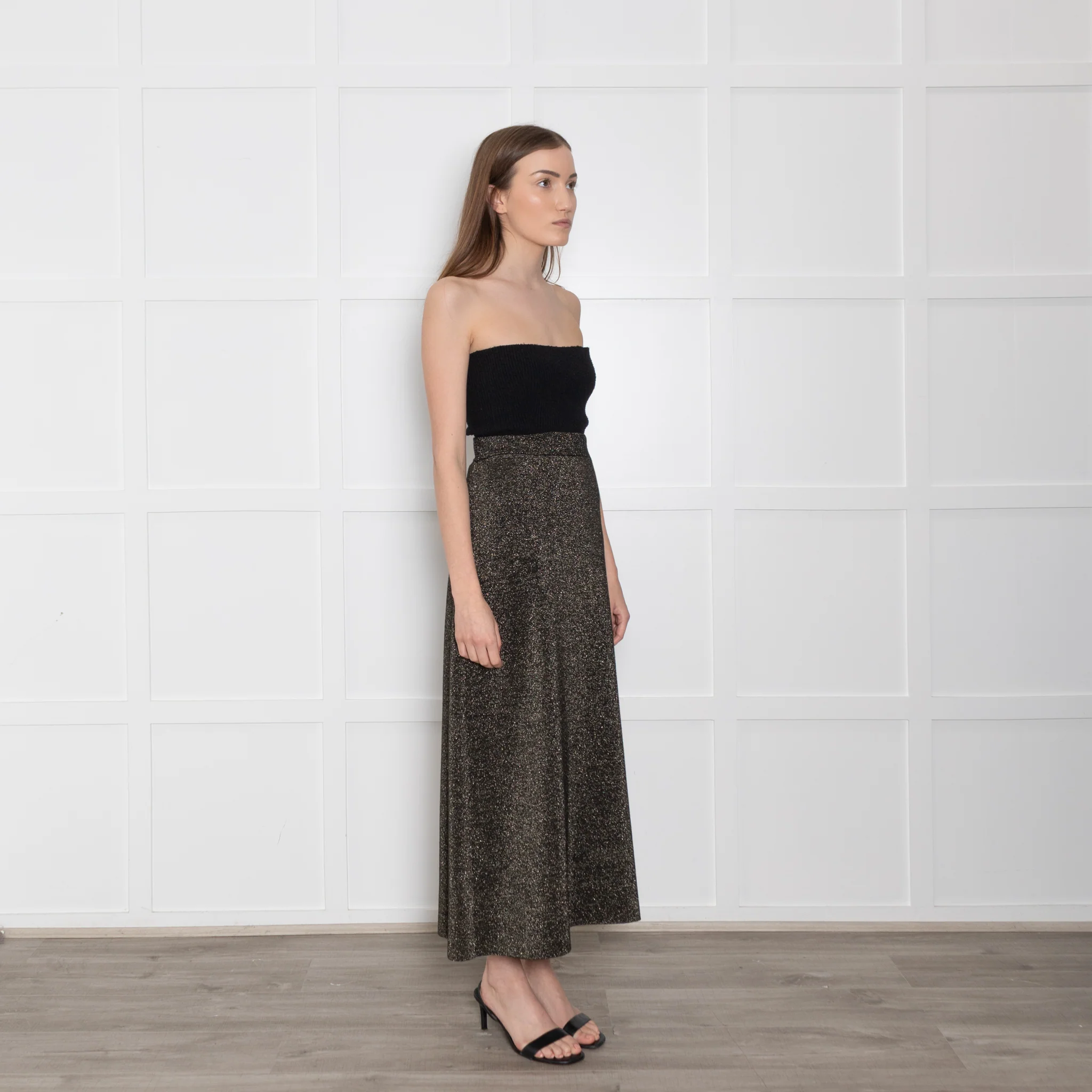 Cefinn Black & Gold Wool/Lurex Long Elasticated Waist Skirt - Image 8