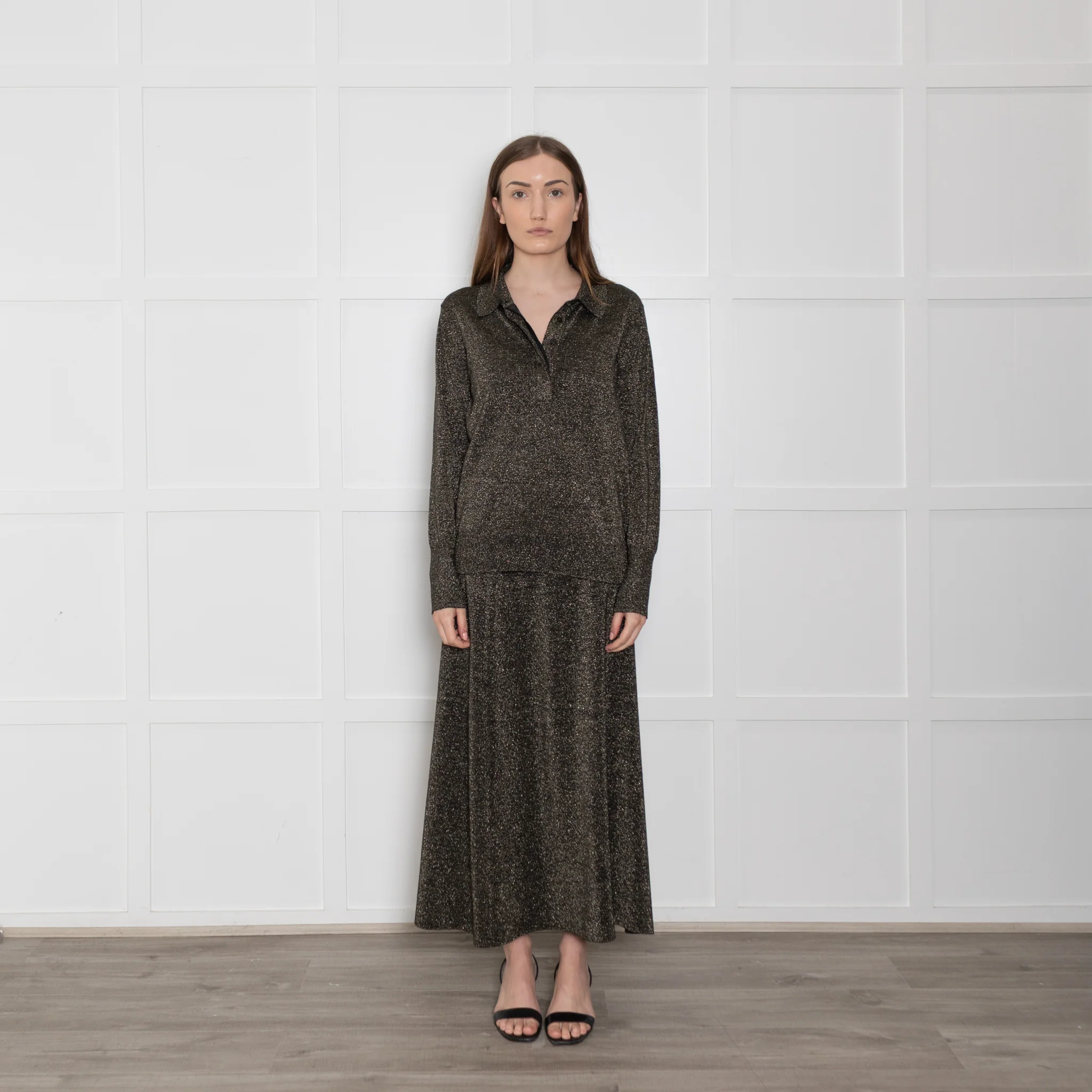 Cefinn Black & Gold Wool/Lurex Top With Collar