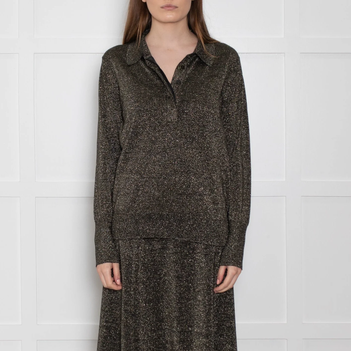 Cefinn Black & Gold Wool/Lurex Top With Collar - Image 2