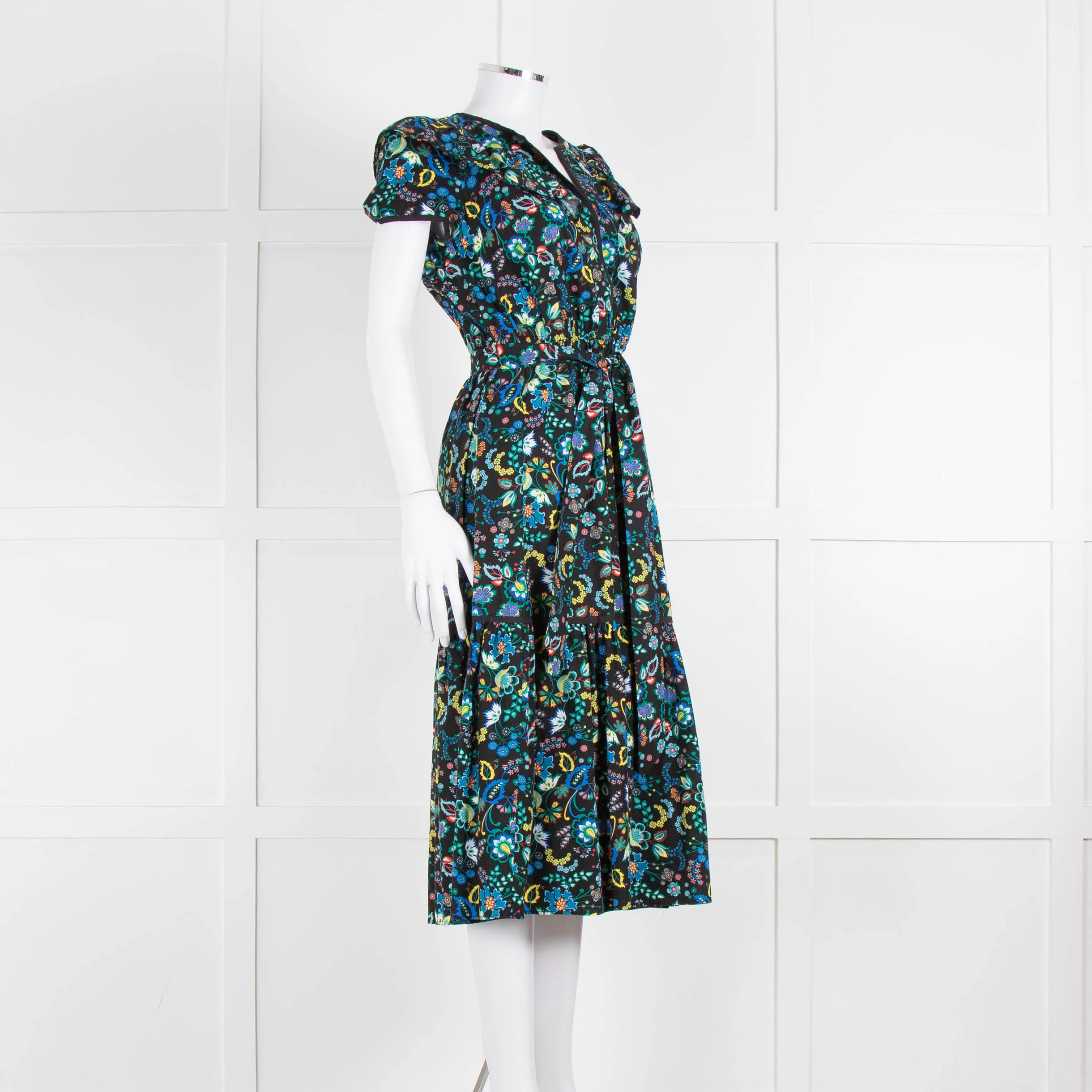 Cefinn Black Multi Colour Floral Cotton Belted Dress - Image 2