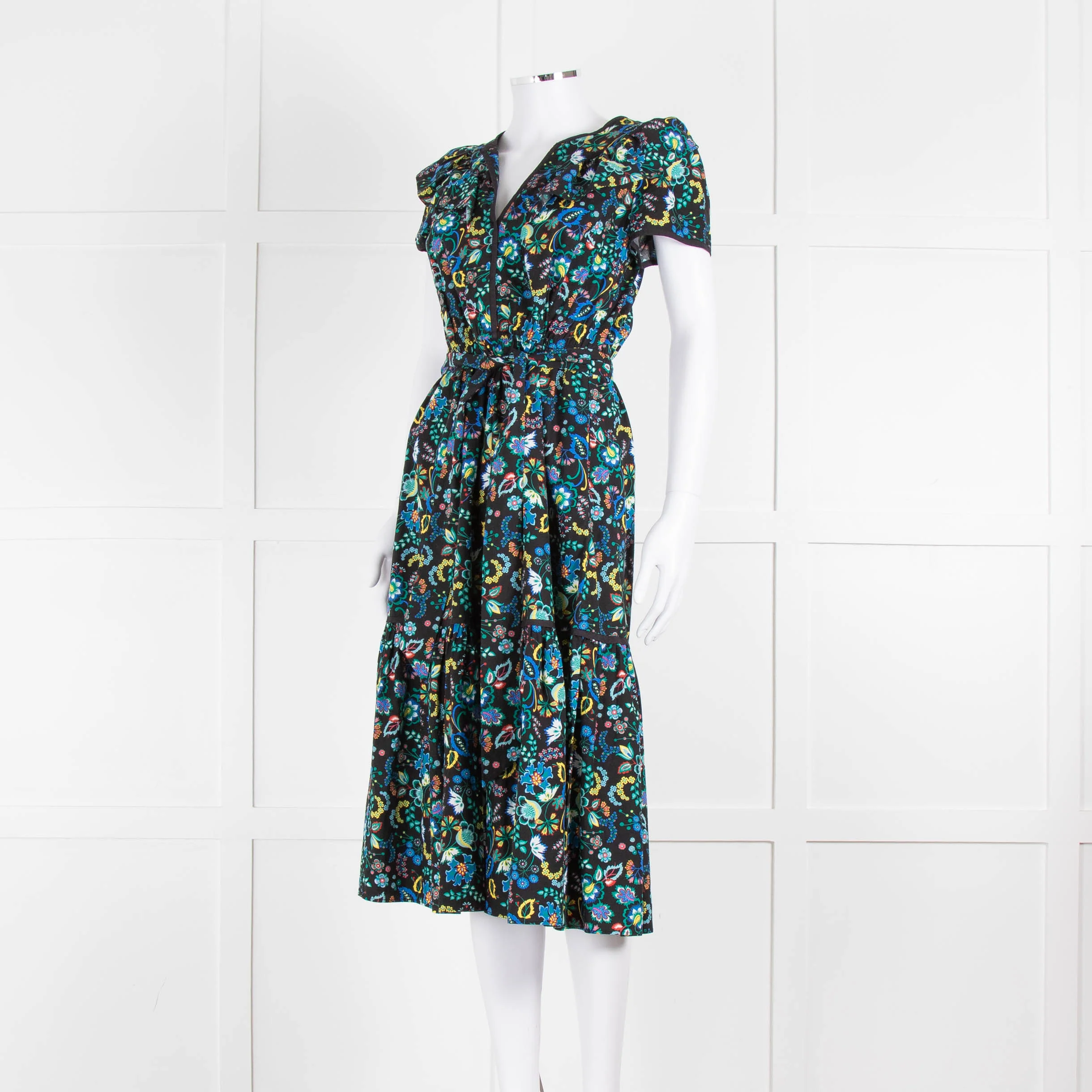 Cefinn Black Multi Colour Floral Cotton Belted Dress - Image 8