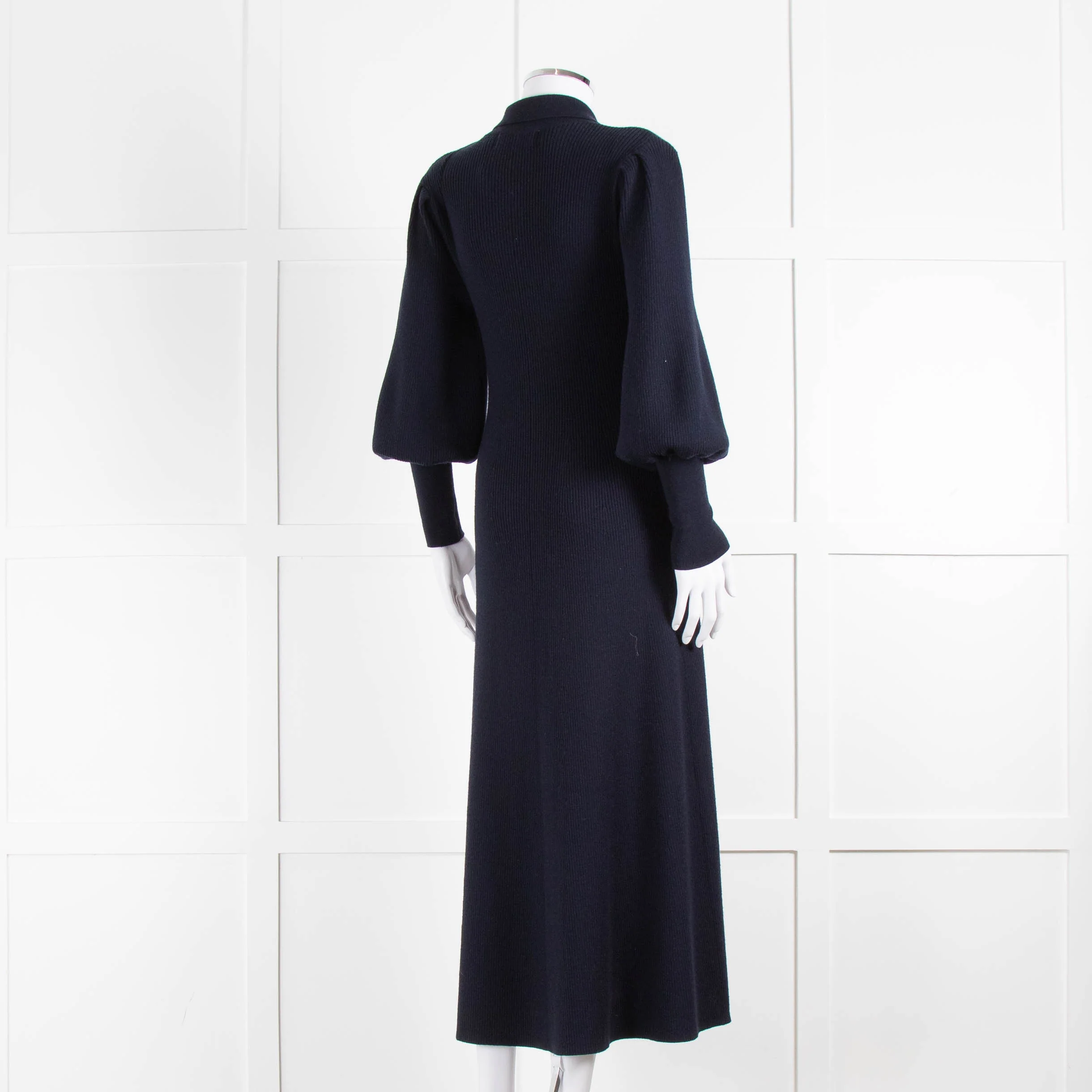 Cefinn Blue Eva Collared Merino Knit Dress With Blouson Sleeve - Image 4