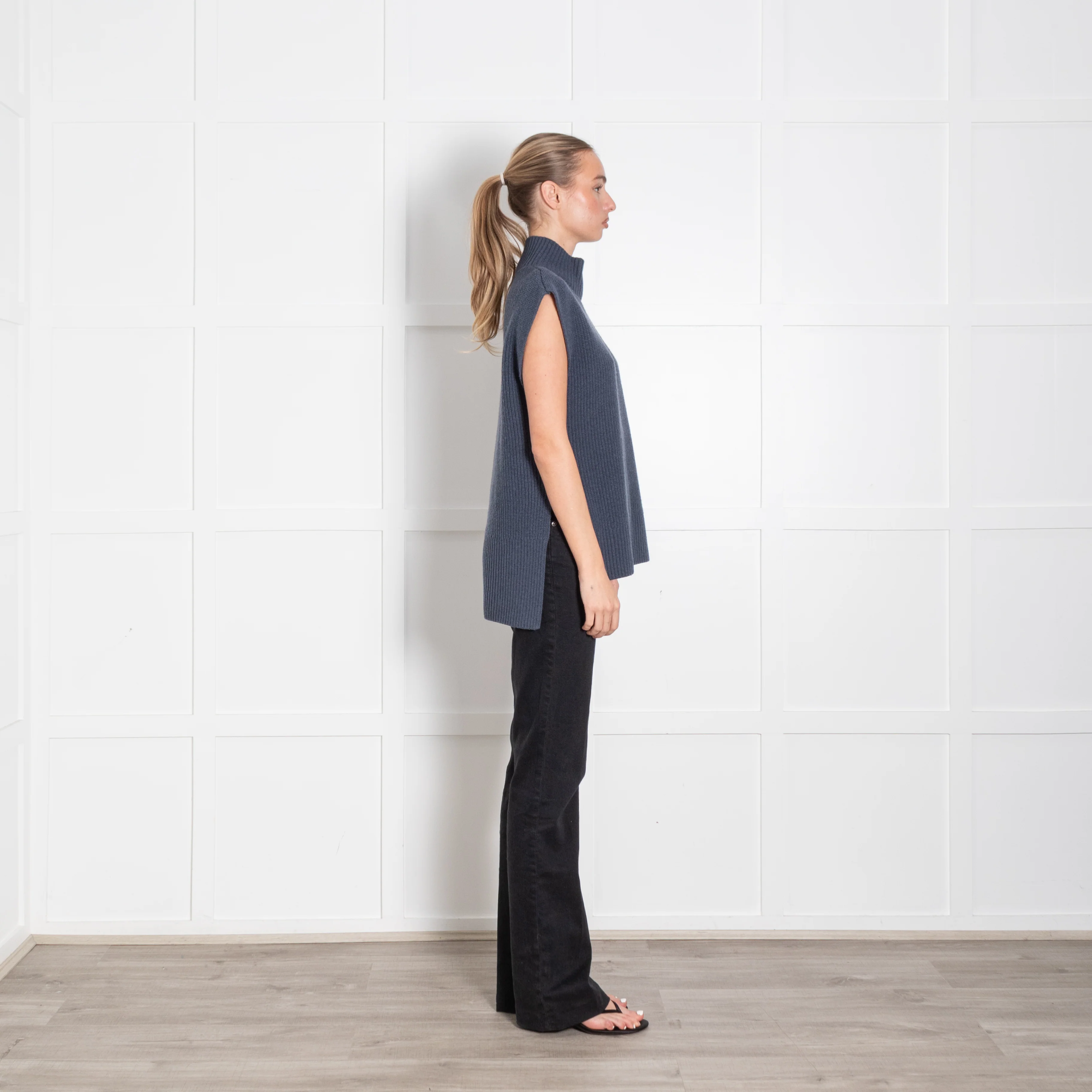 Cefinn Blue Merino Wool Blend Sleeveless Rollneck - Image 6