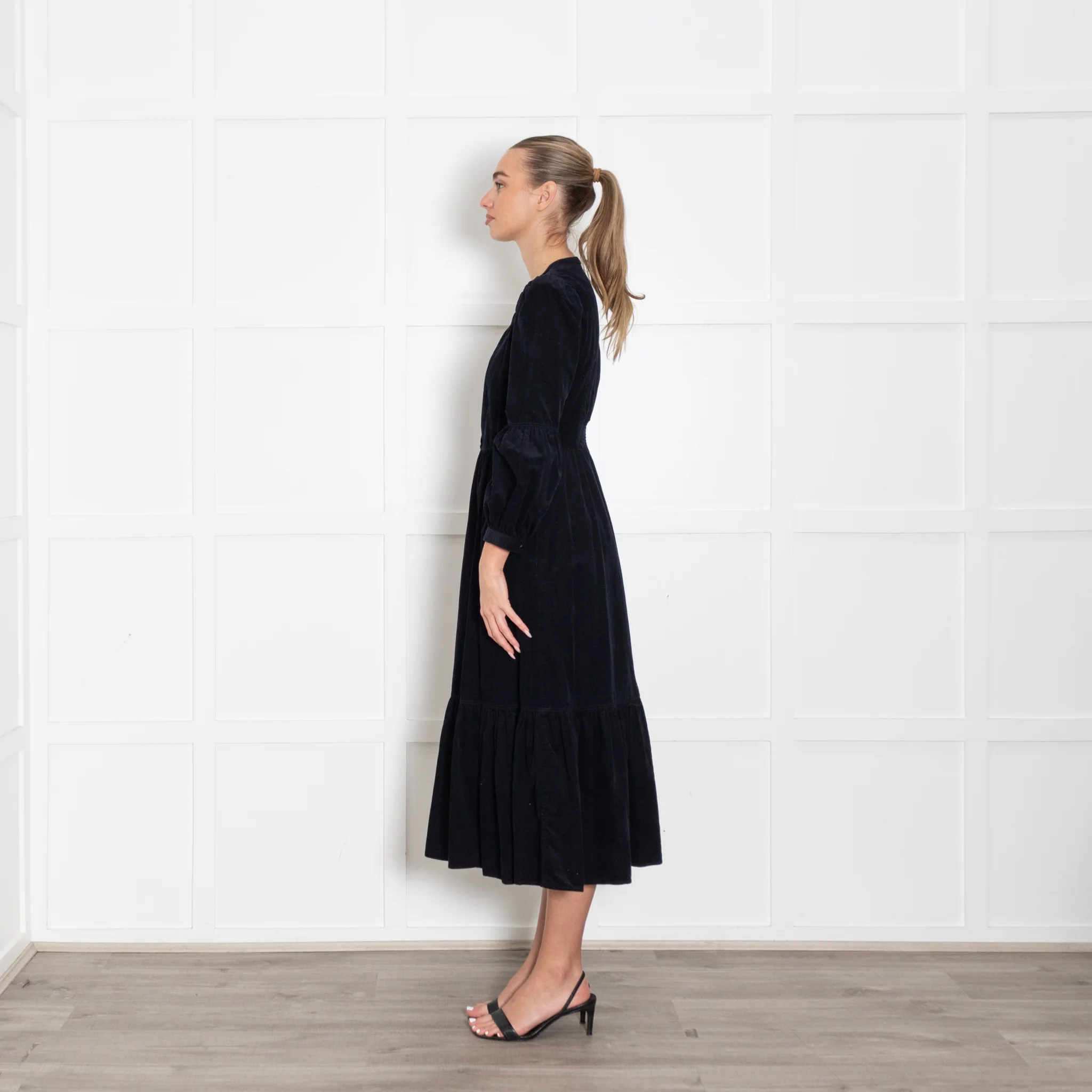 Cefinn Navy Blue Needle Cord Midi Dress - Image 4