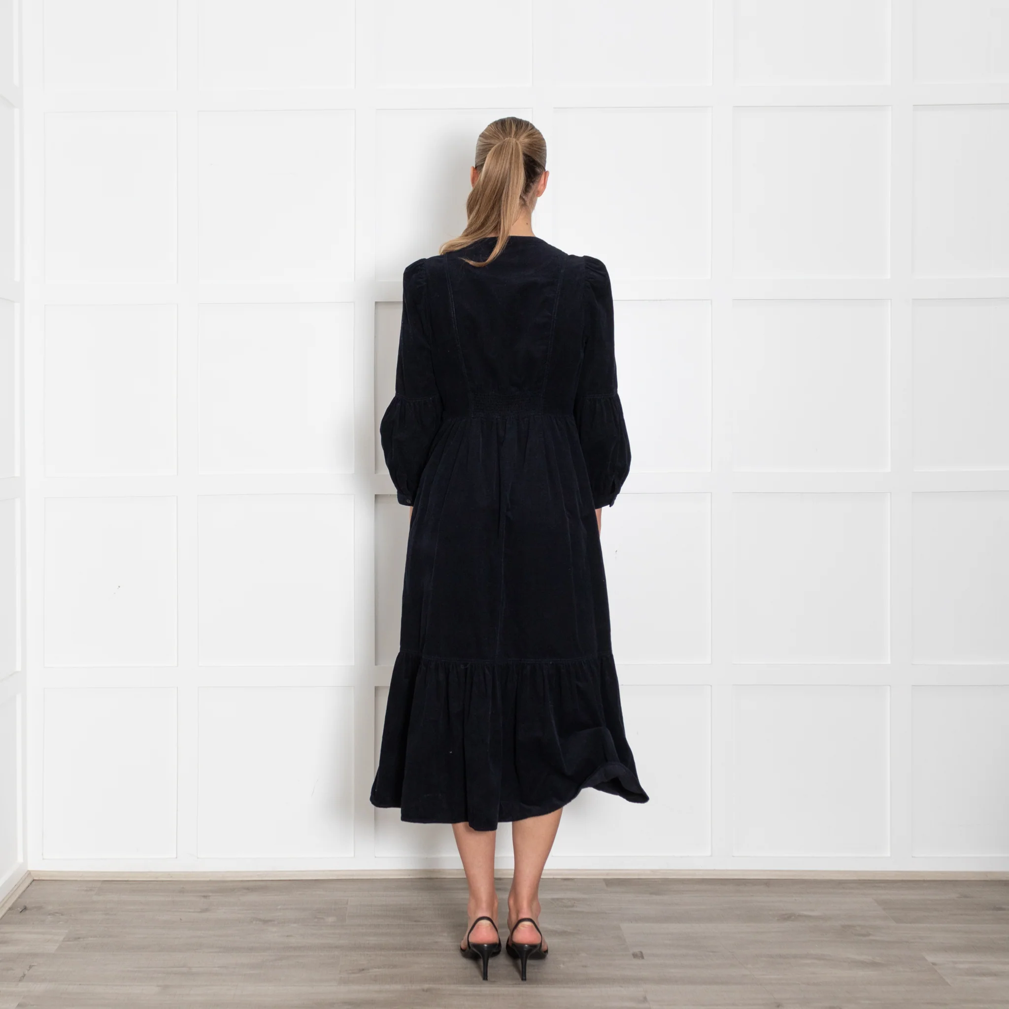 Cefinn Navy Blue Needle Cord Midi Dress - Image 5
