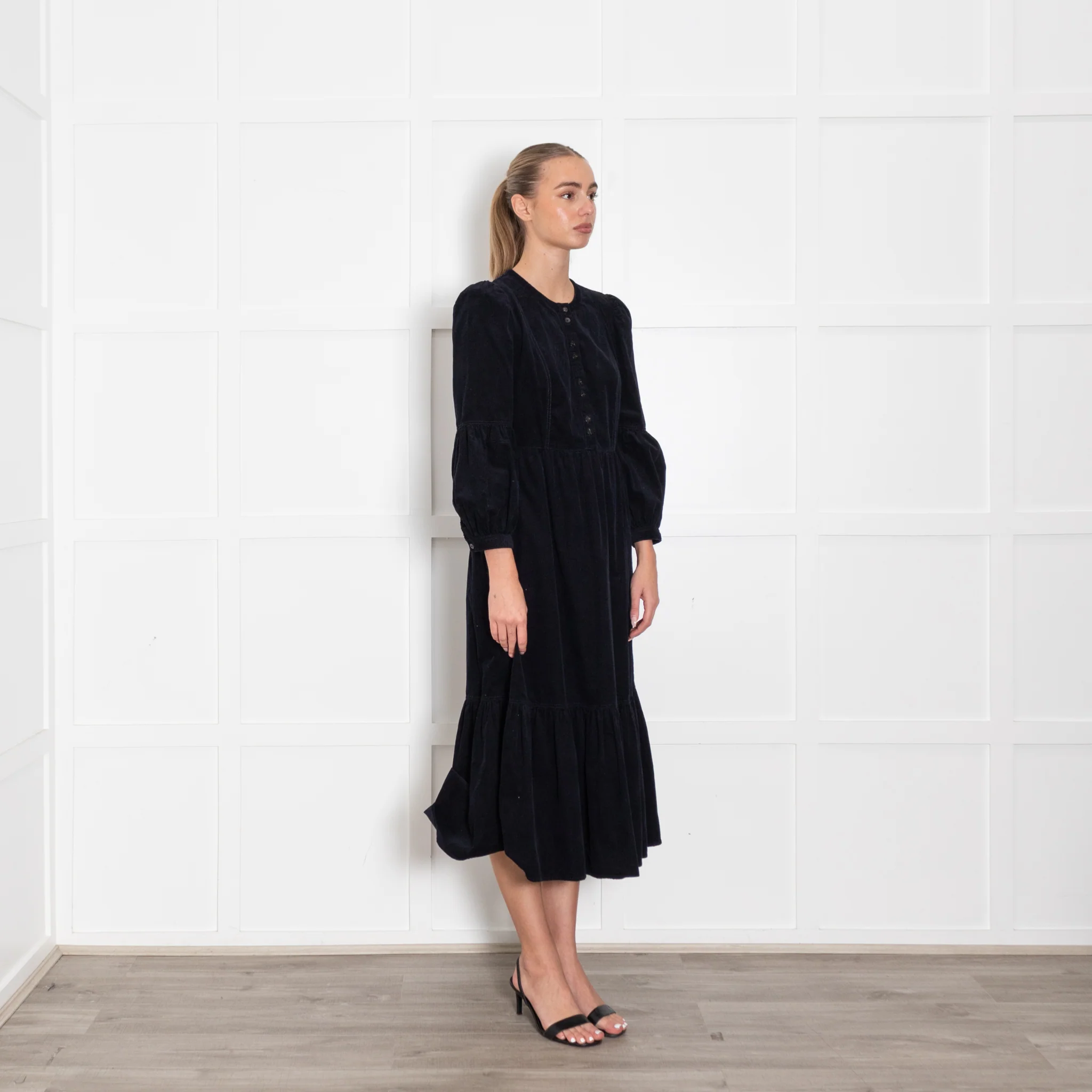Cefinn Navy Blue Needle Cord Midi Dress - Image 7