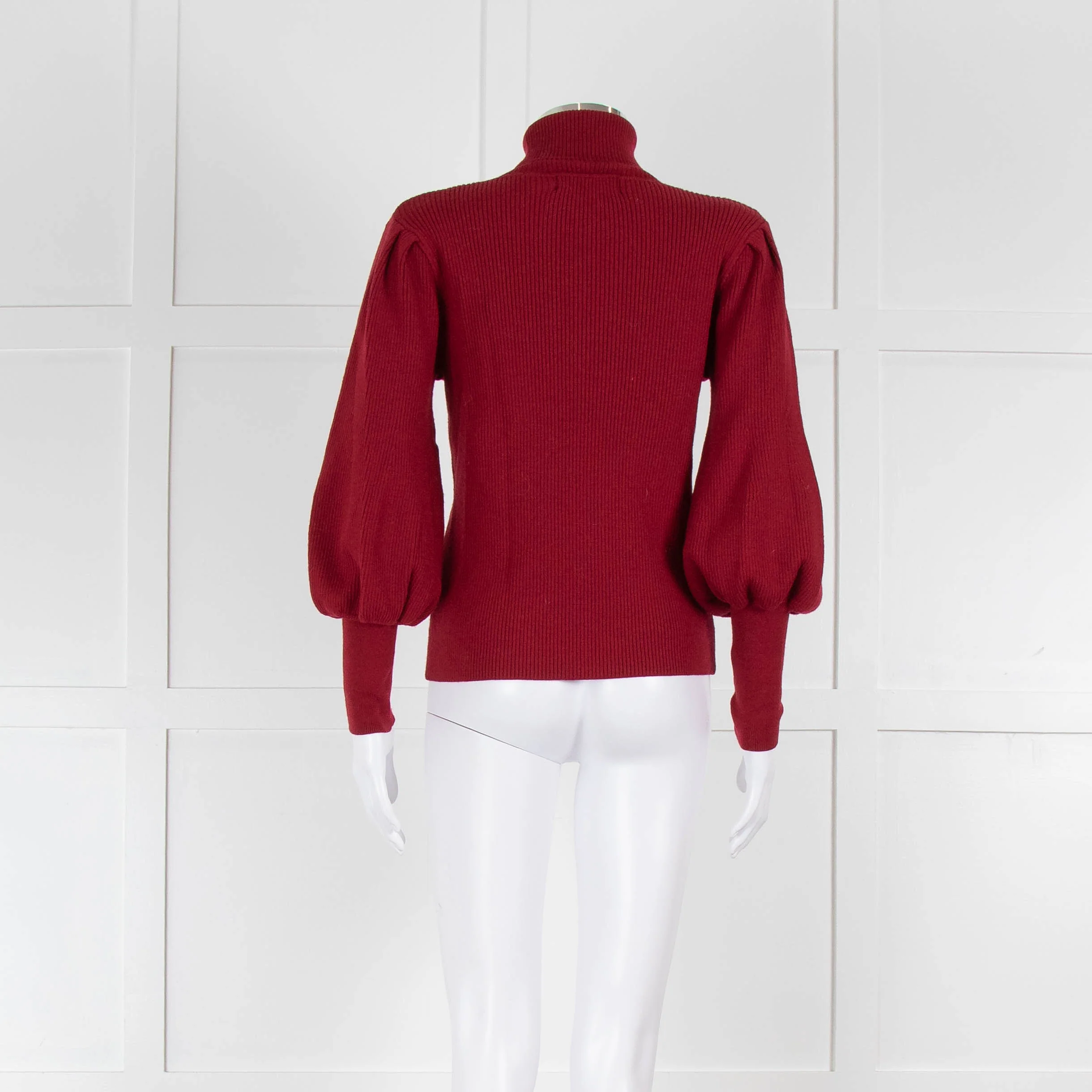 Cefinn Wine Red Ribbed Polo Neck with Ballon Sleeves - Image 5