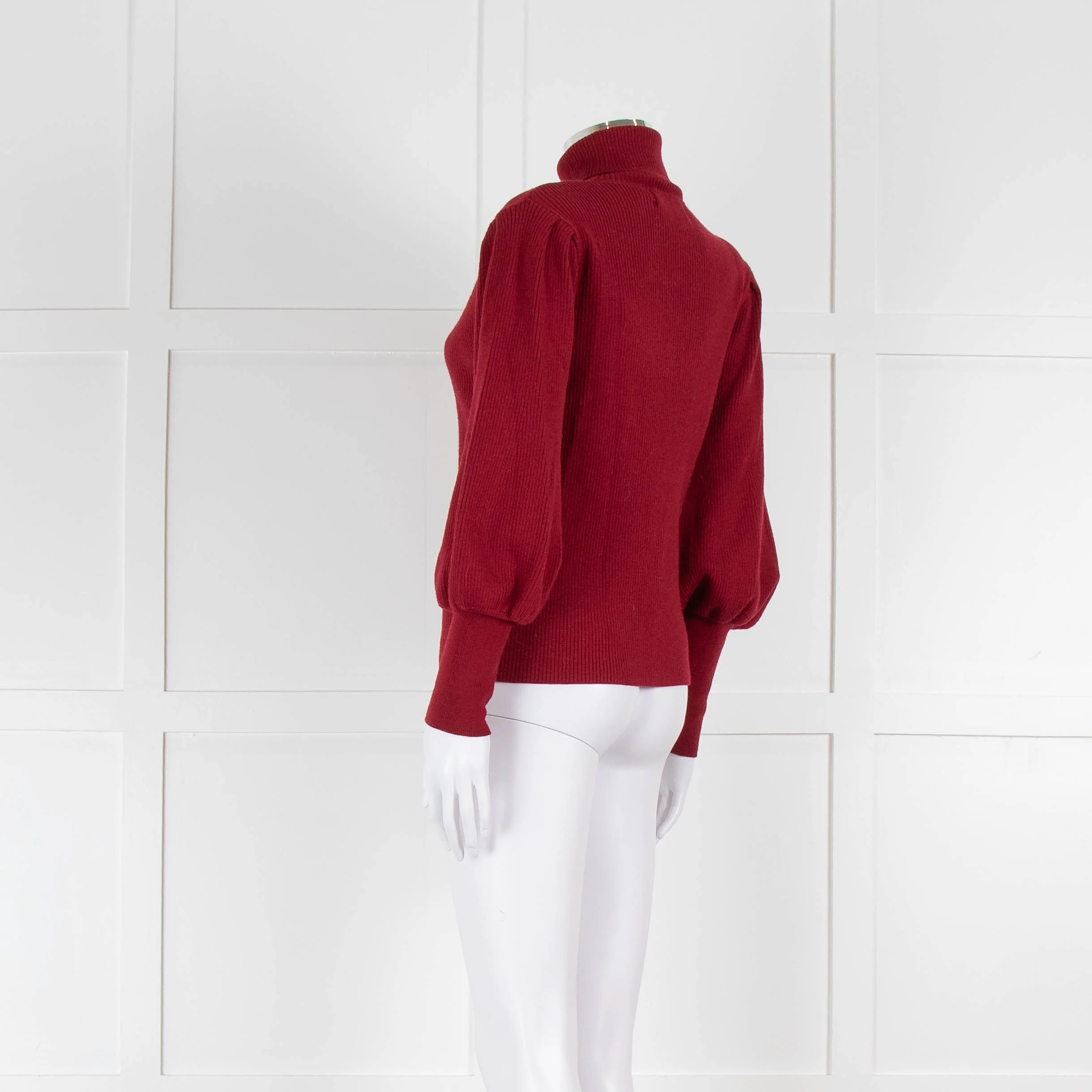 Cefinn Wine Red Ribbed Polo Neck with Ballon Sleeves - Image 6