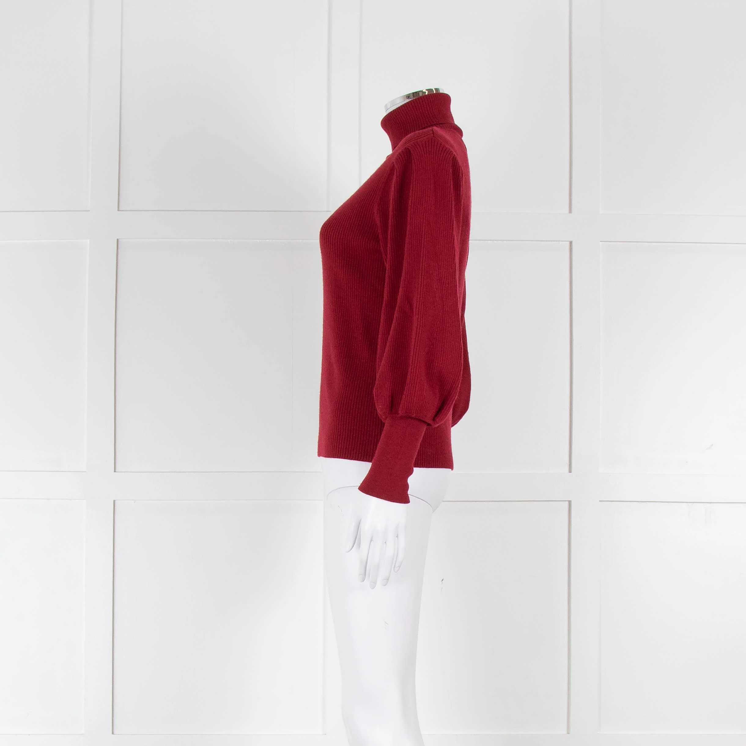 Cefinn Wine Red Ribbed Polo Neck with Ballon Sleeves - Image 7