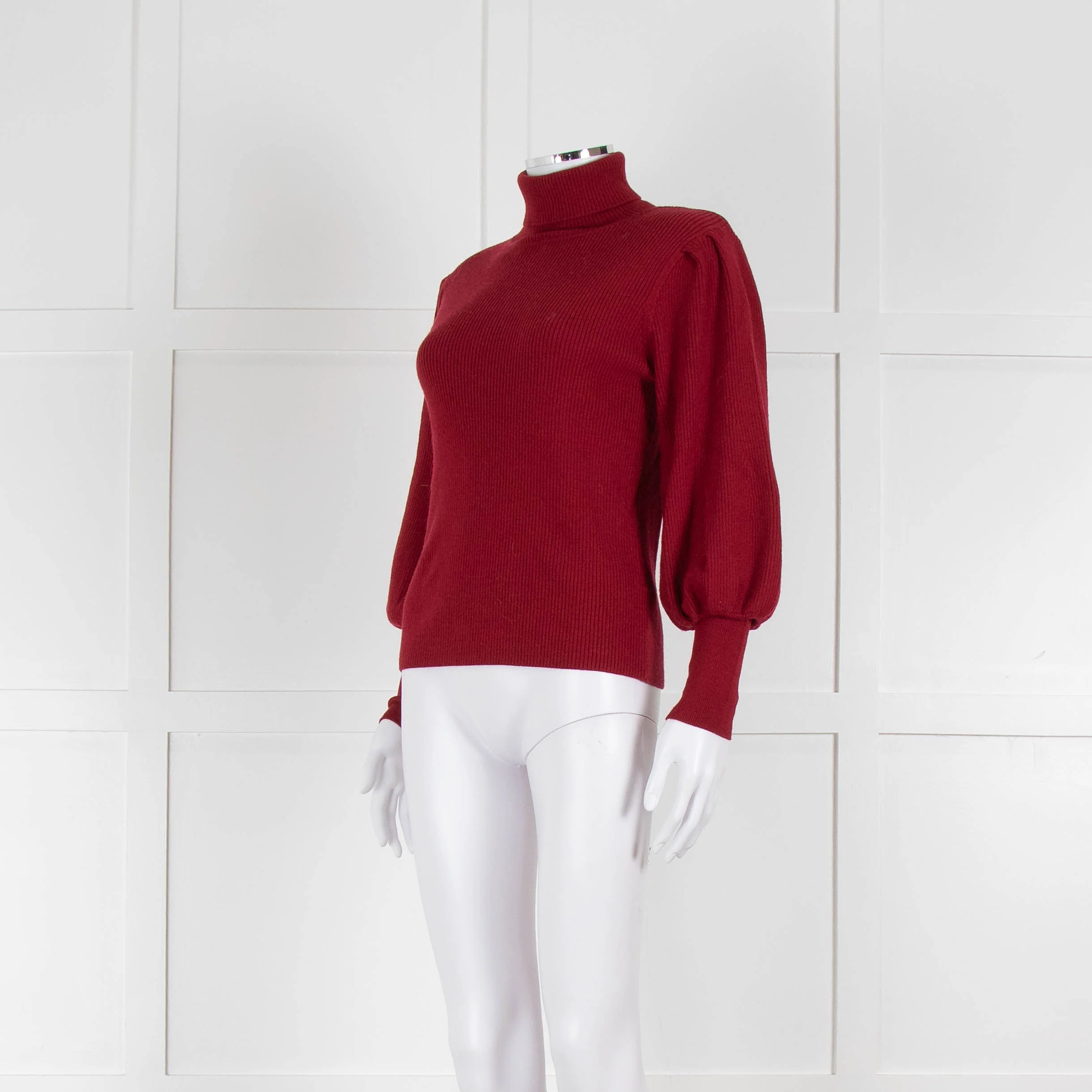 Cefinn Wine Red Ribbed Polo Neck with Ballon Sleeves - Image 8